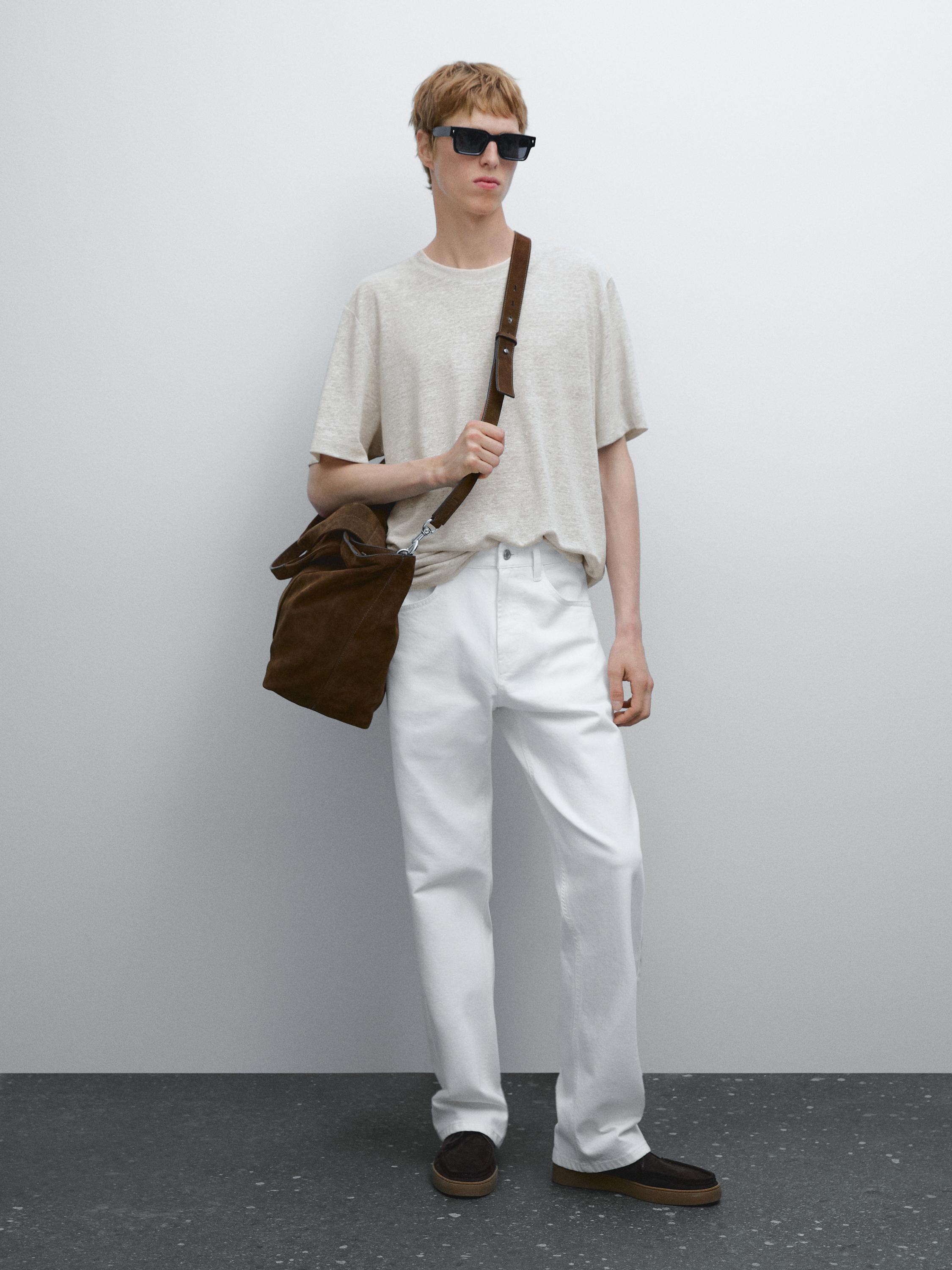 Contrast knit linen blend T-shirt