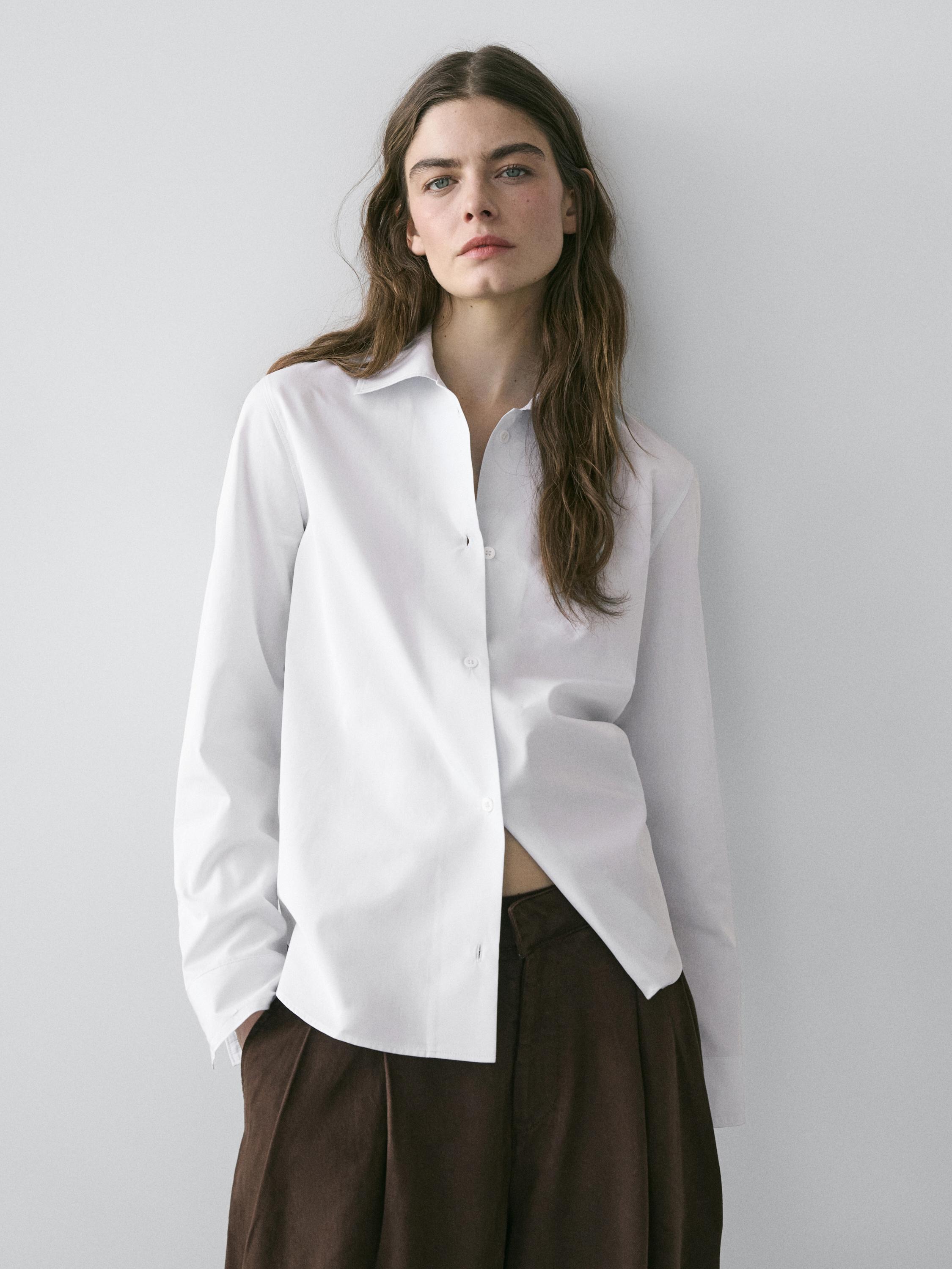 Cotton blend stretch shirt — WHITE