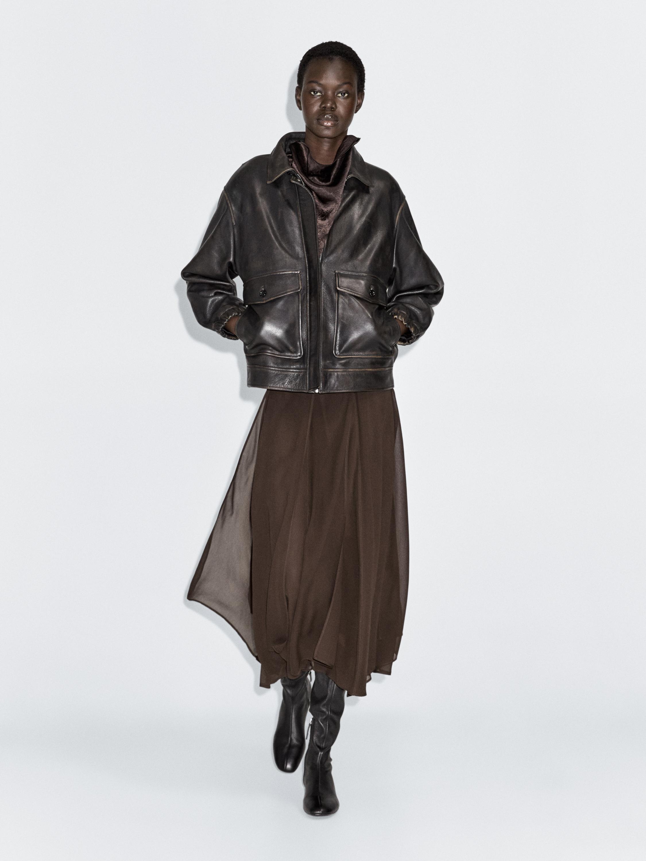 Flowing midi skirt with ruffles