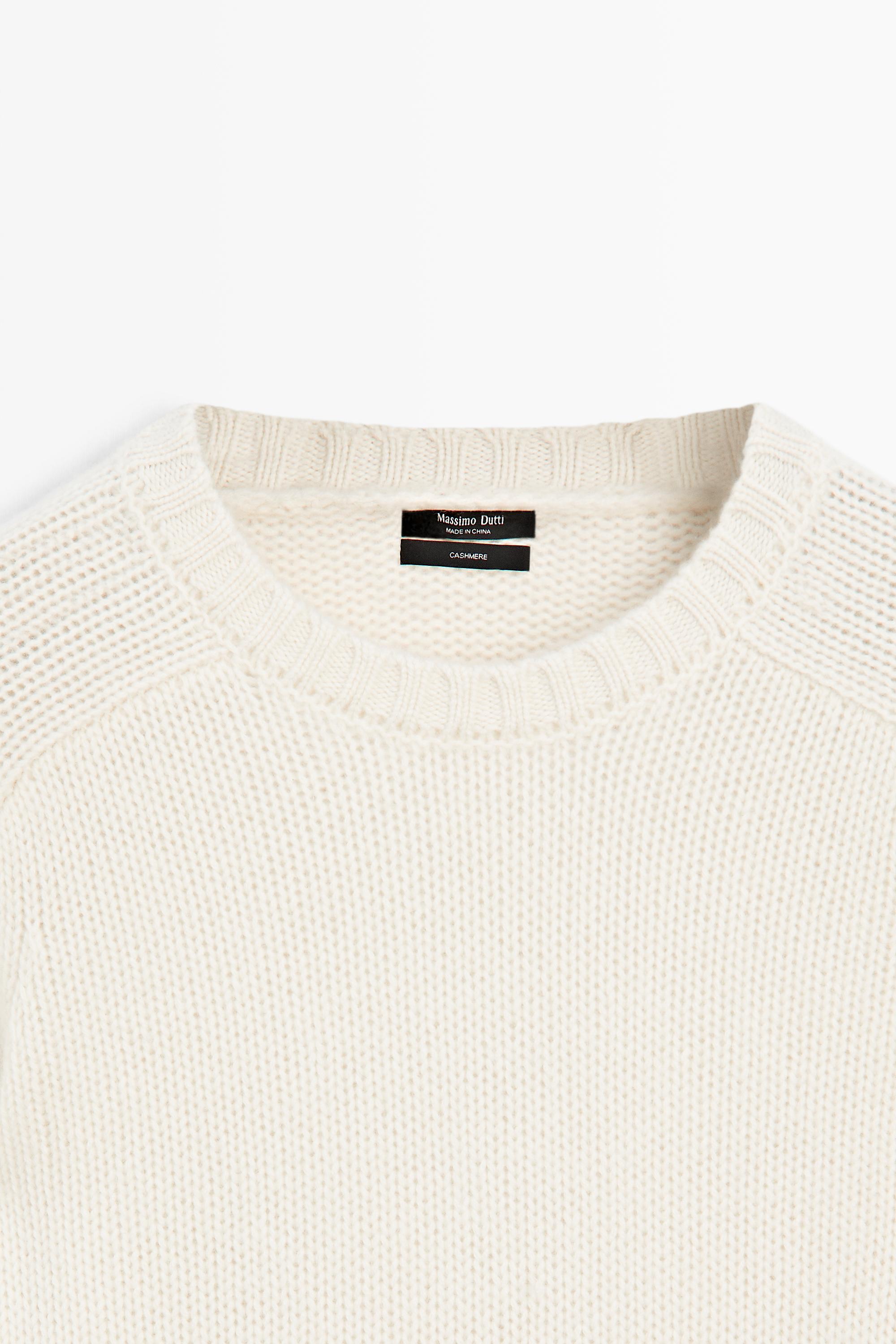 100% cashmere cropped knit sweater — Vanilla