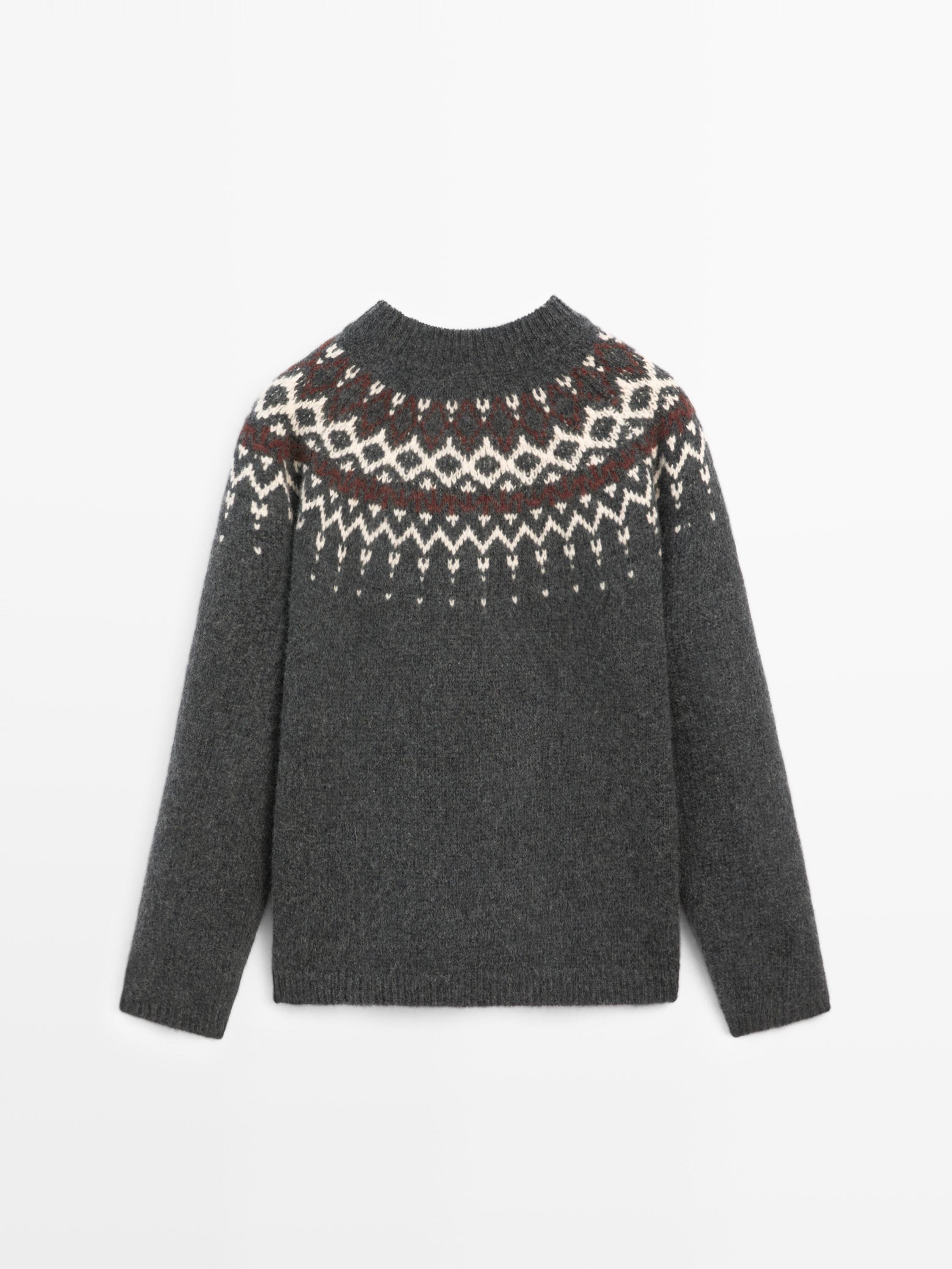 100% wool jacquard knit sweater