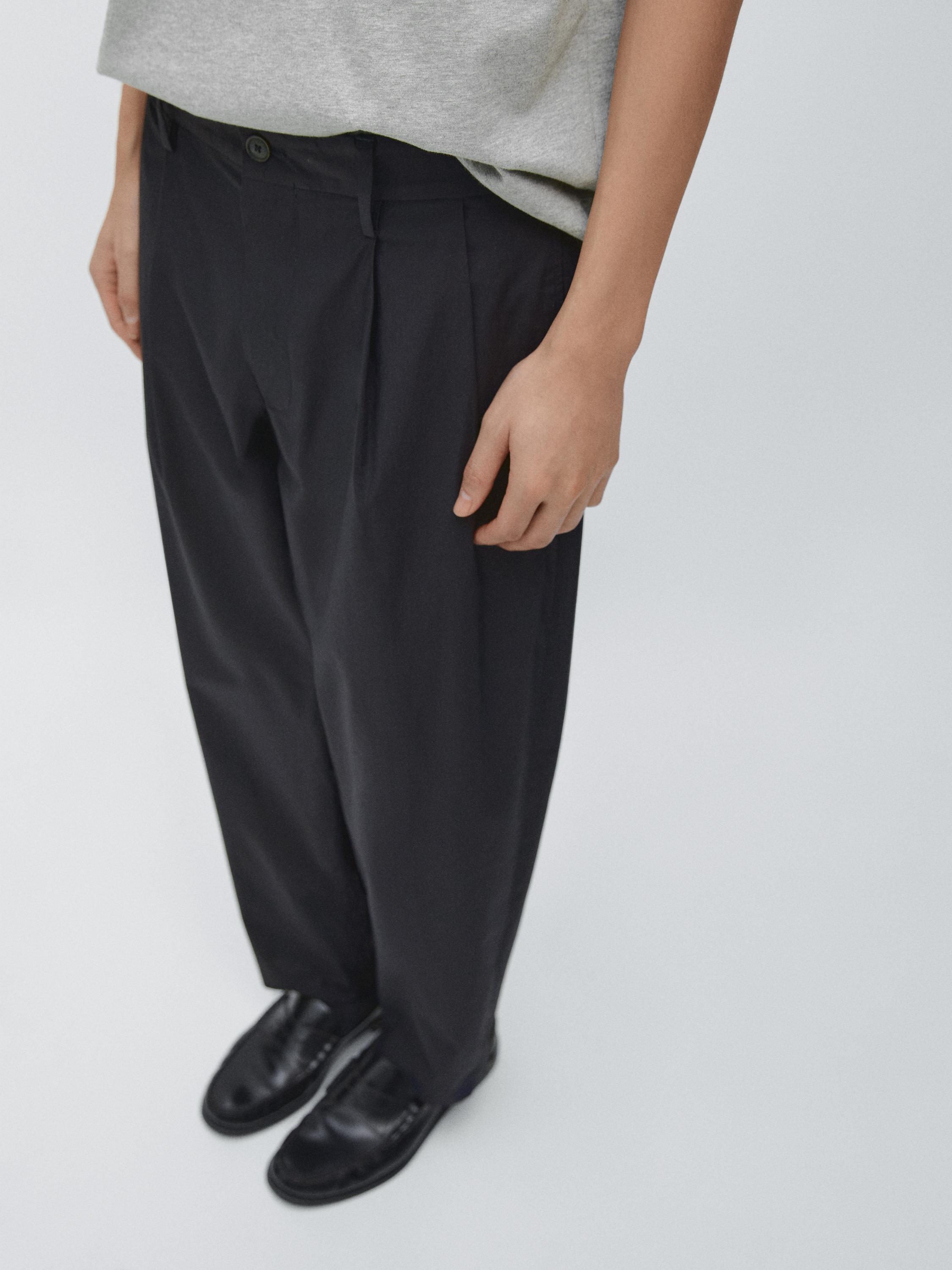 Cotton trousers with double darts — NAVY BLUE