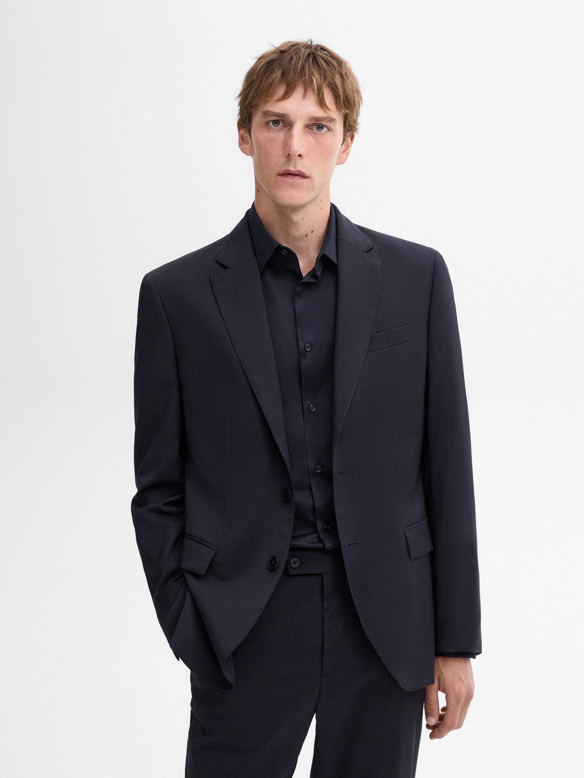 Blue comfort bi-stretch suit blazer · Navy Blue · Dressy | Massimo Dutti