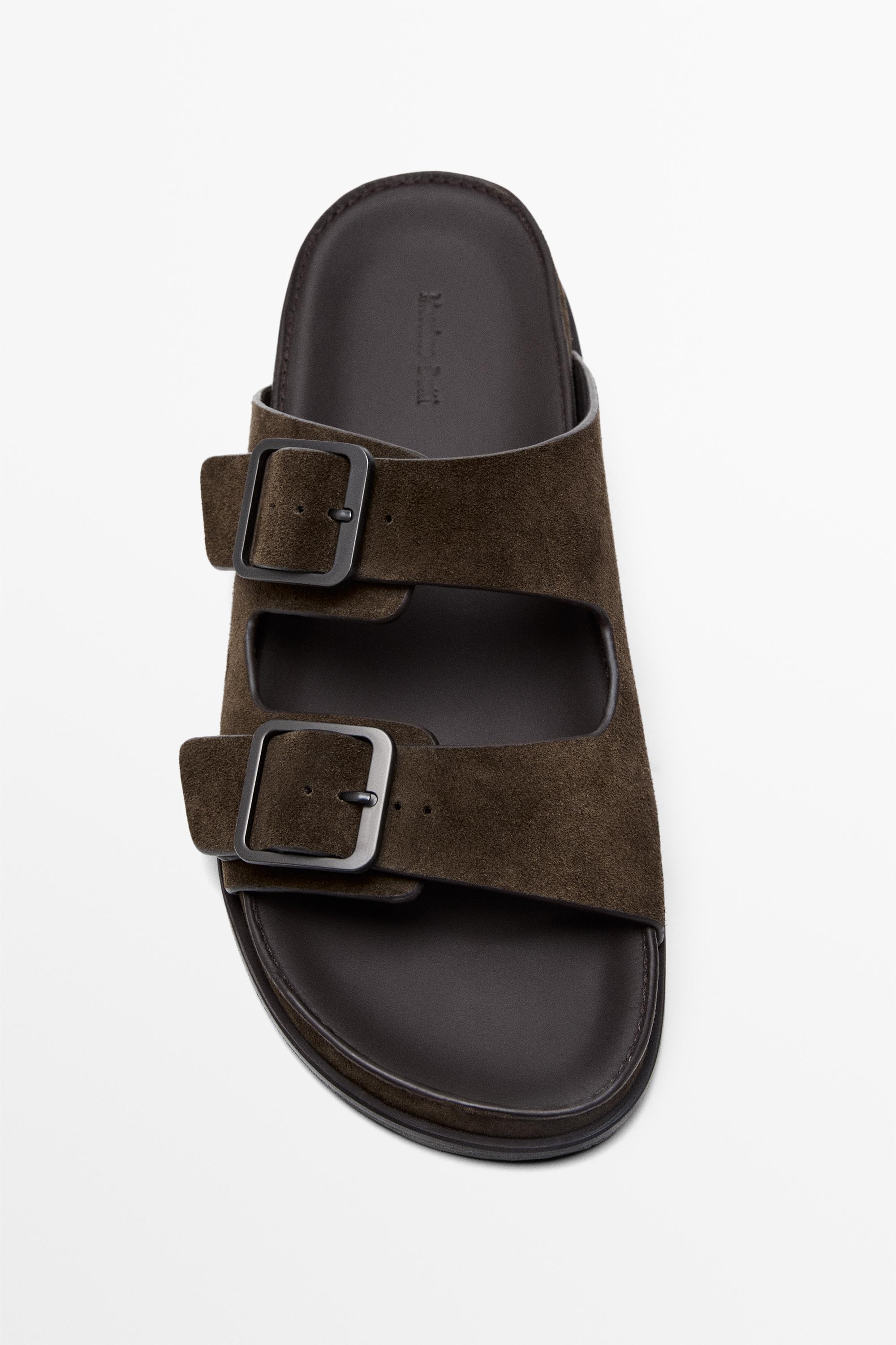 Buckled split leather sandals — OCHRE