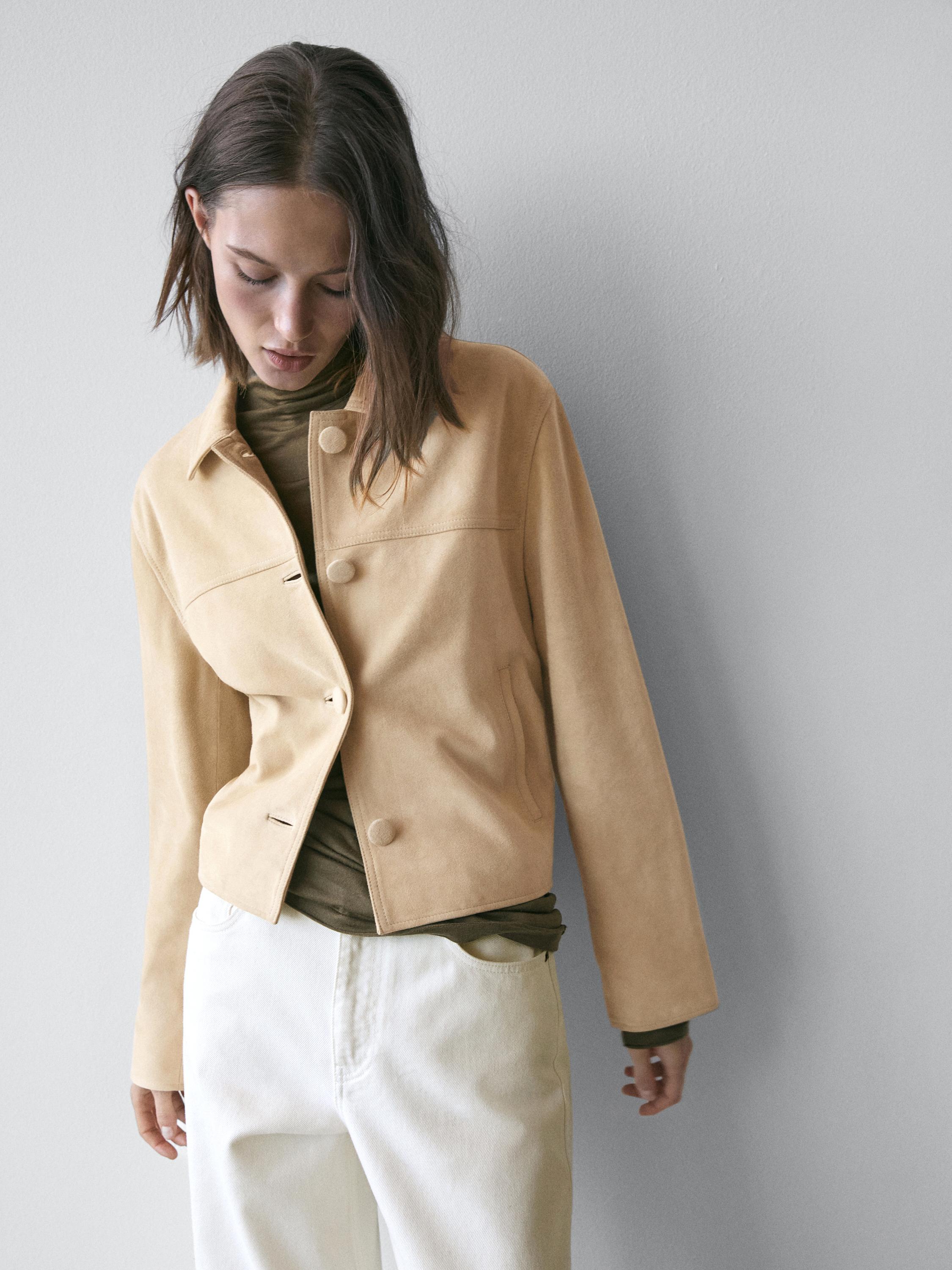 Veste courte en cuir effet daim