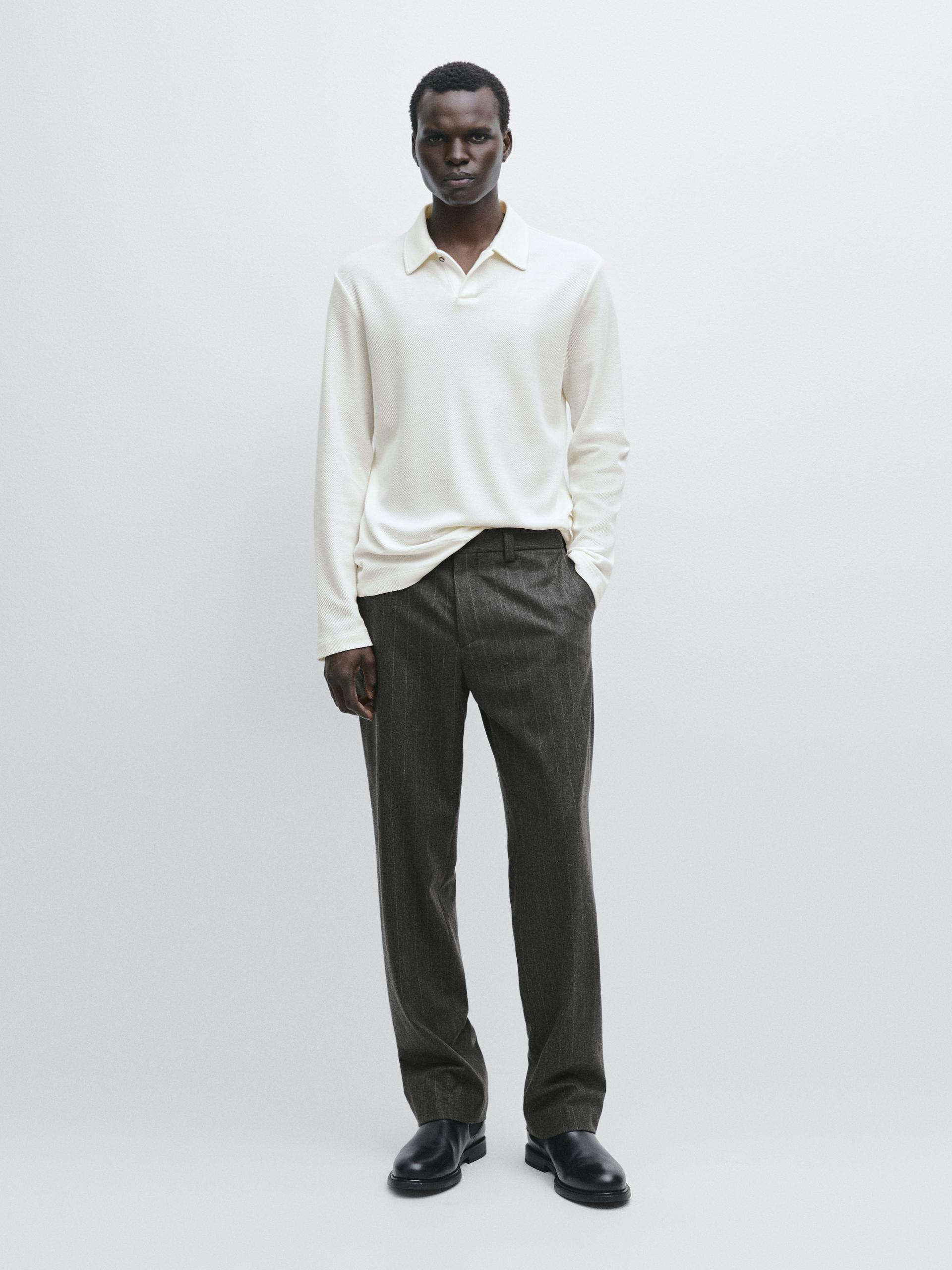 Polo A Maniche Lunghe Strutturata - Ecru - Xxl - Massimo Dutti - Maschile