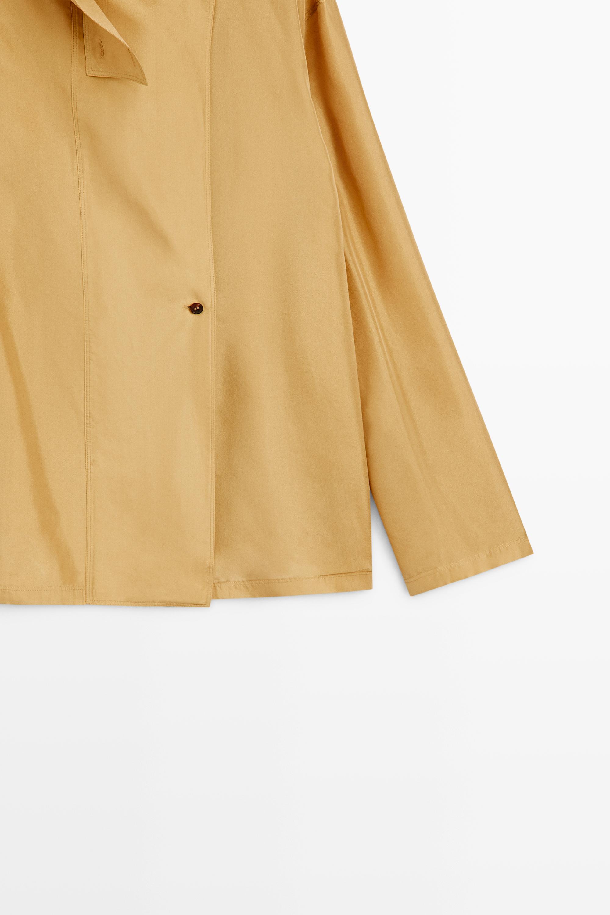 100% silk crossover mock neck shirt — MUSTARD YELLOW