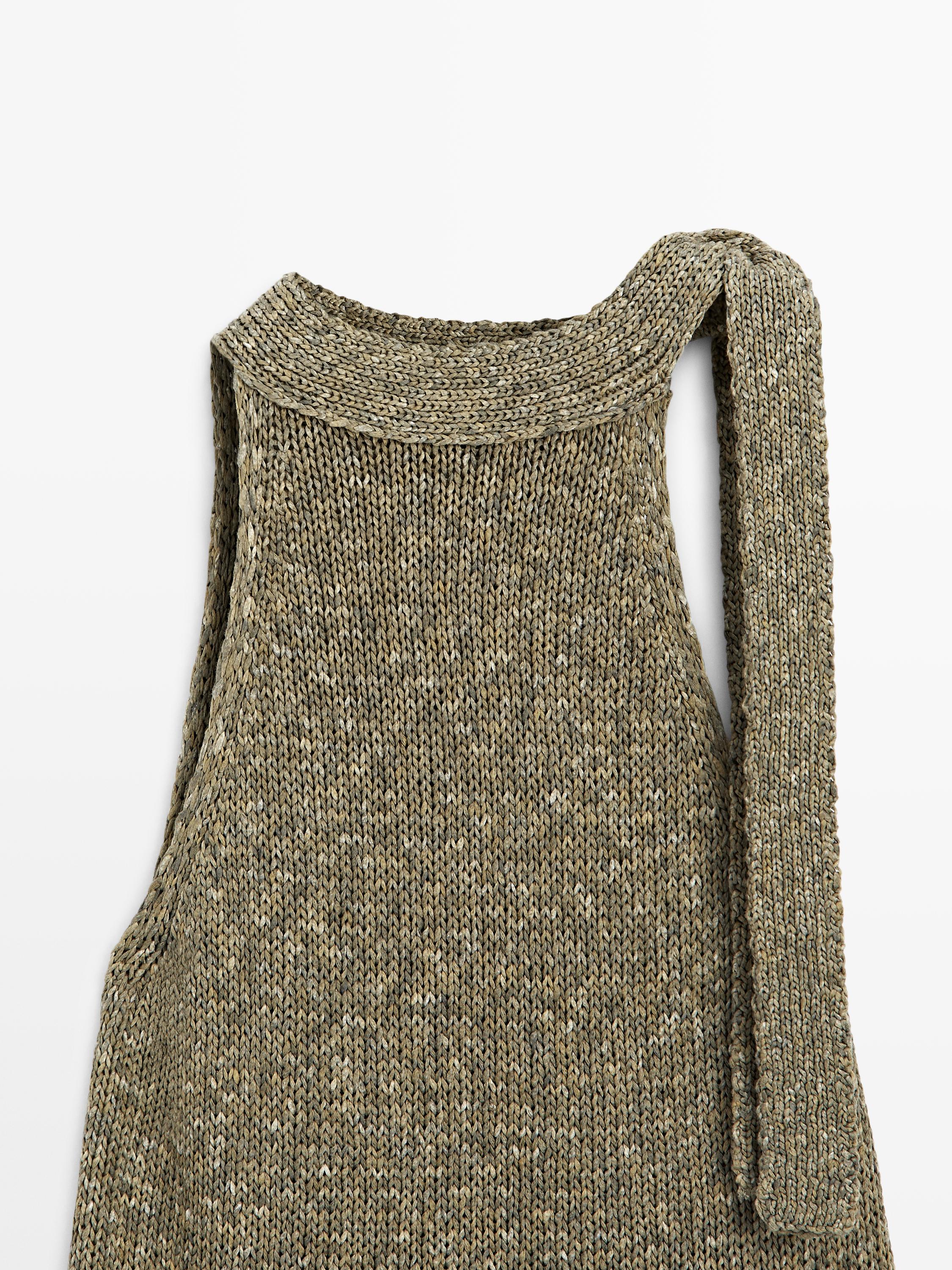 100% cotton halter top with tie detail — GREEN