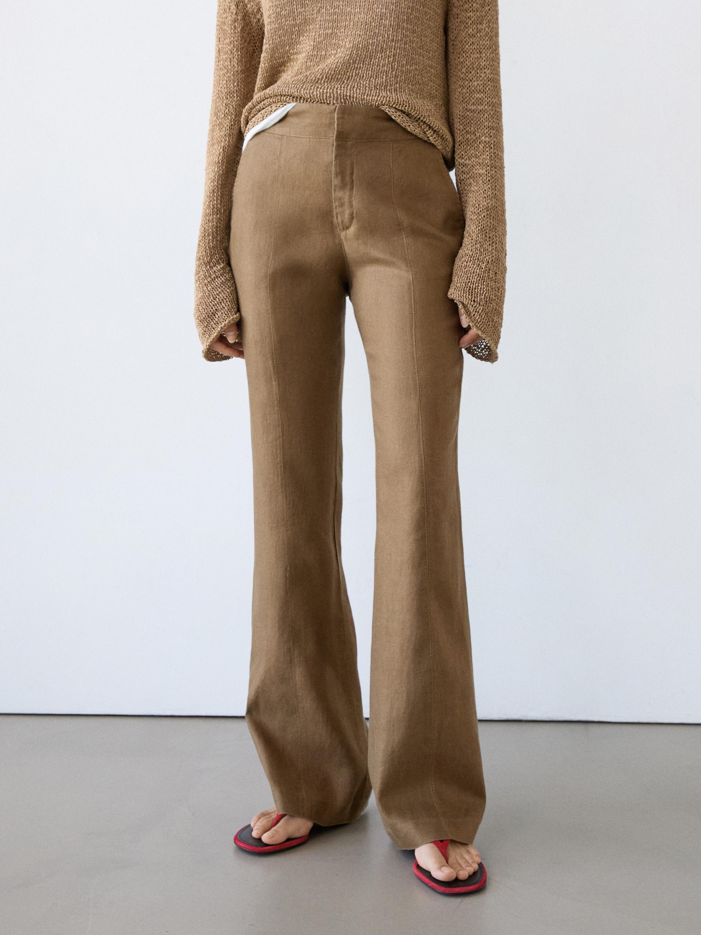 100% linen kick flare fit pants — FADED GREEN