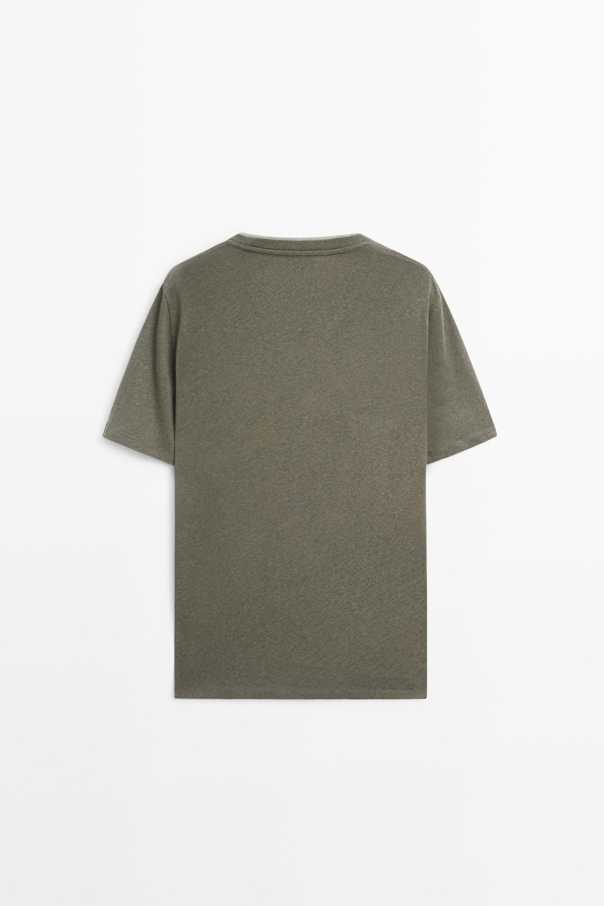 Linen and cotton double-collar T-shirt — KHAKI