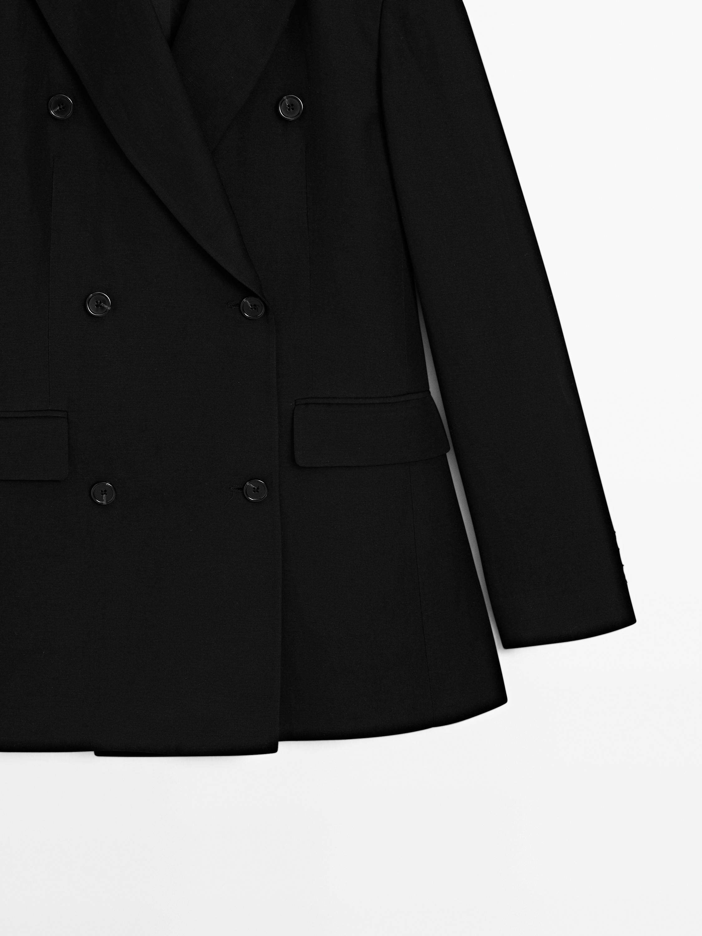 Double-breasted linen blend blazer