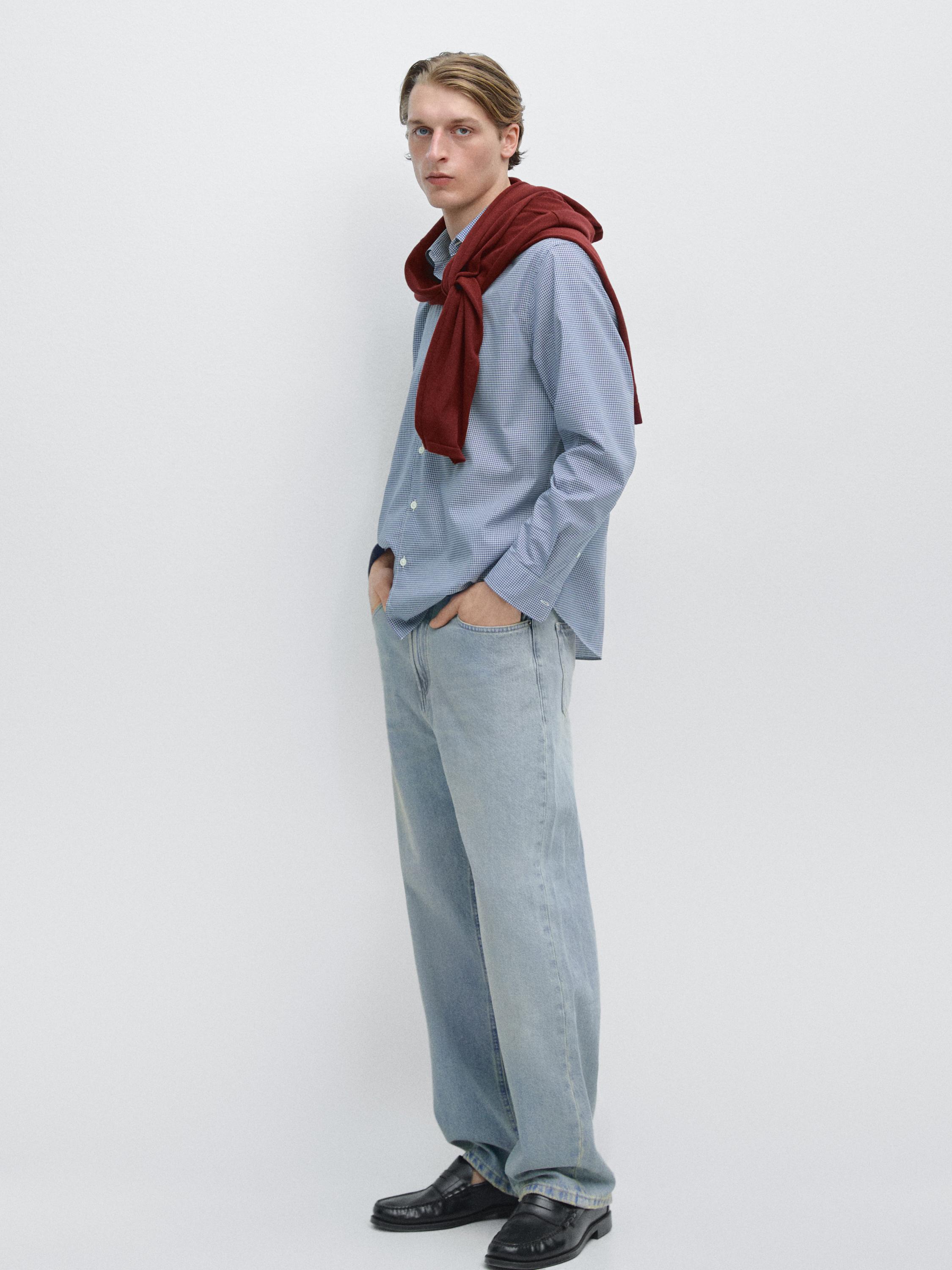 Regular fit check 100% cotton shirt — DEEP BLUE