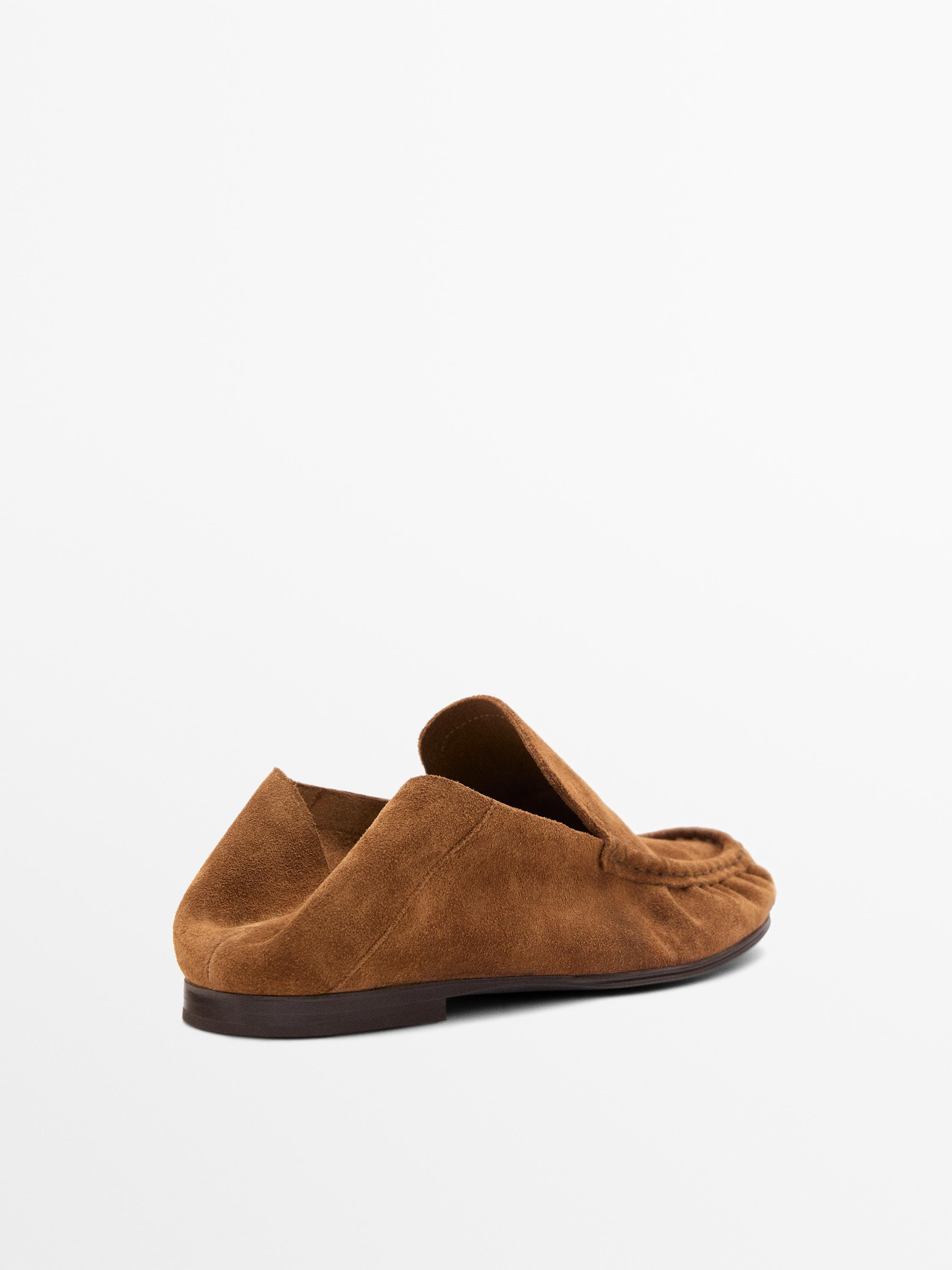 Soft split leather loafers — HAZELNUT BROWN