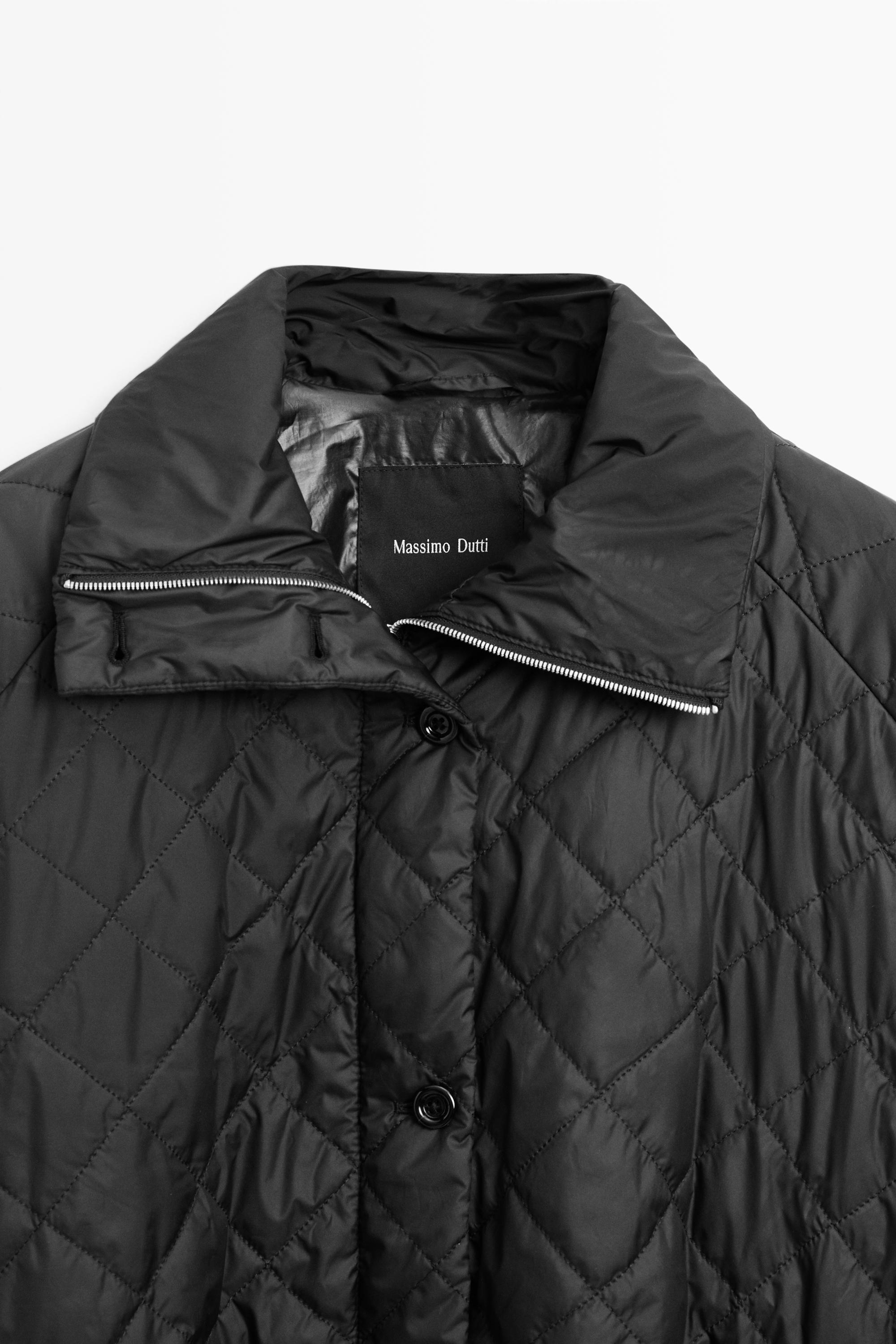 High neck quilted bomber jacket — BLACK