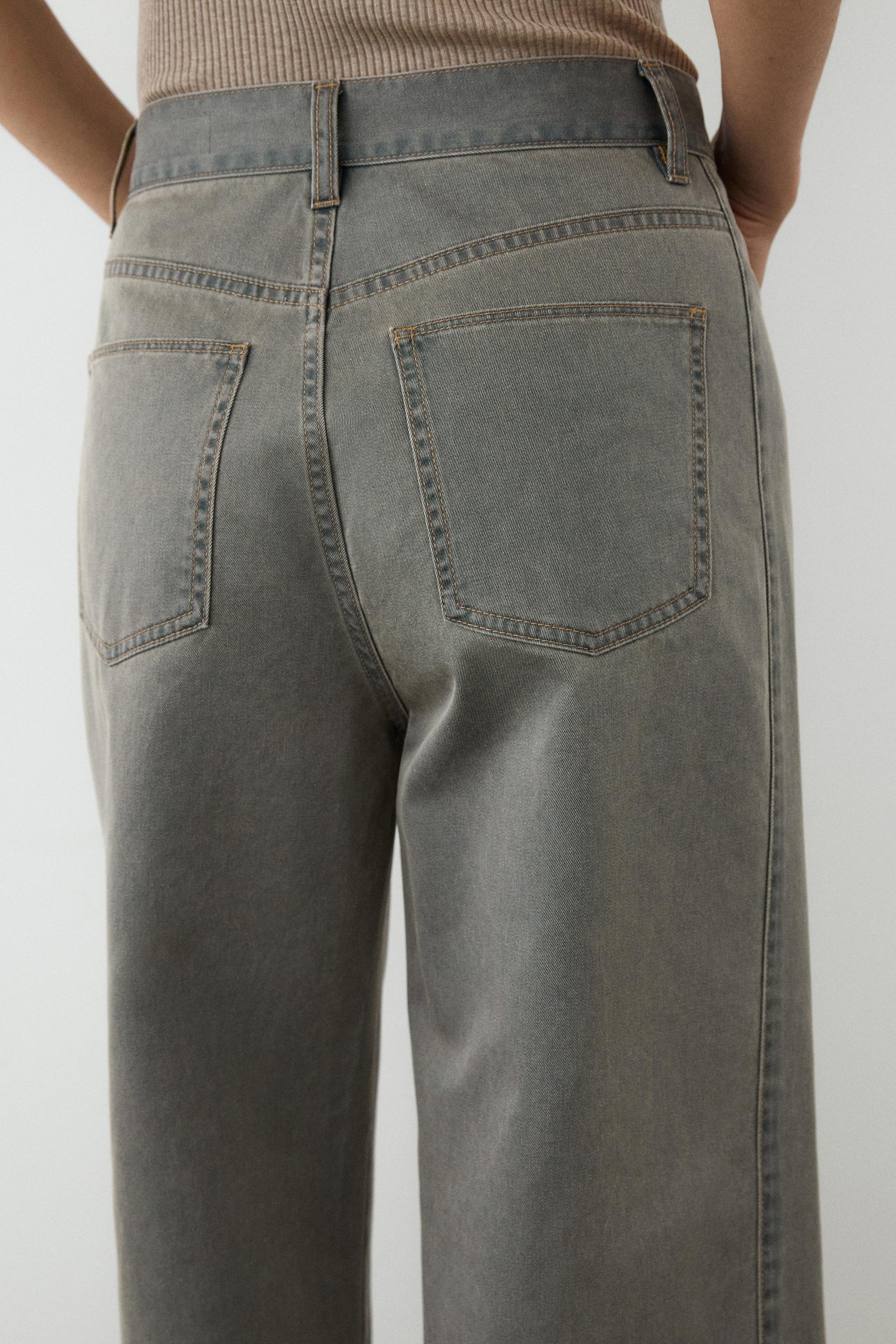 Wide-leg cotton jeans with denim detail — Light Blue