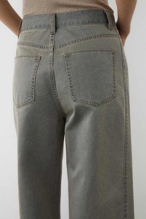 Pamuklu denim geniş paça pantolon