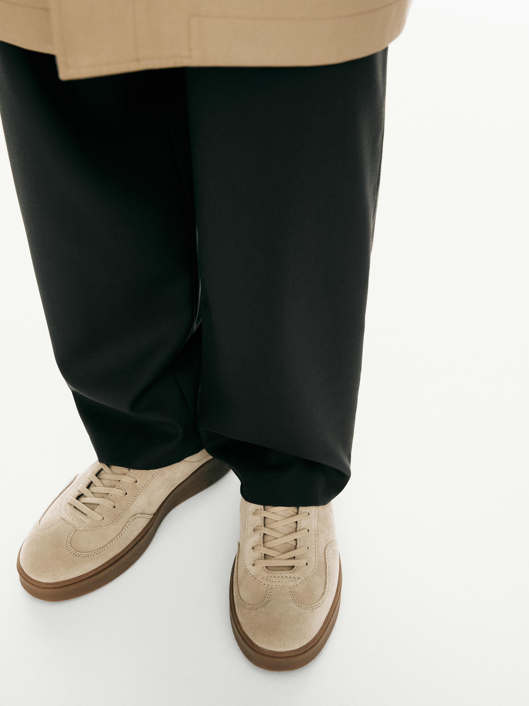 Split suede leather trainers — SAND BROWN