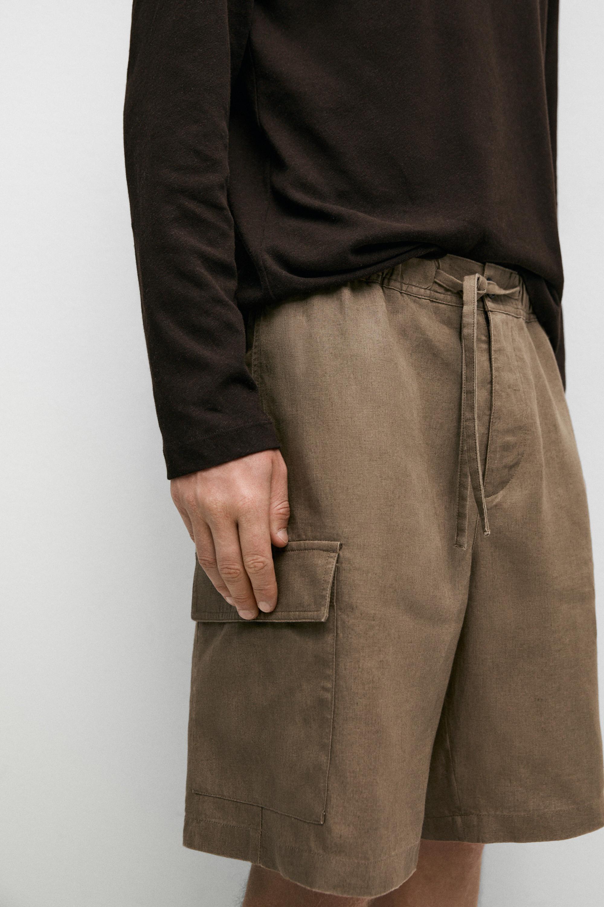 100% linen cargo Bermuda shorts — KHAKI