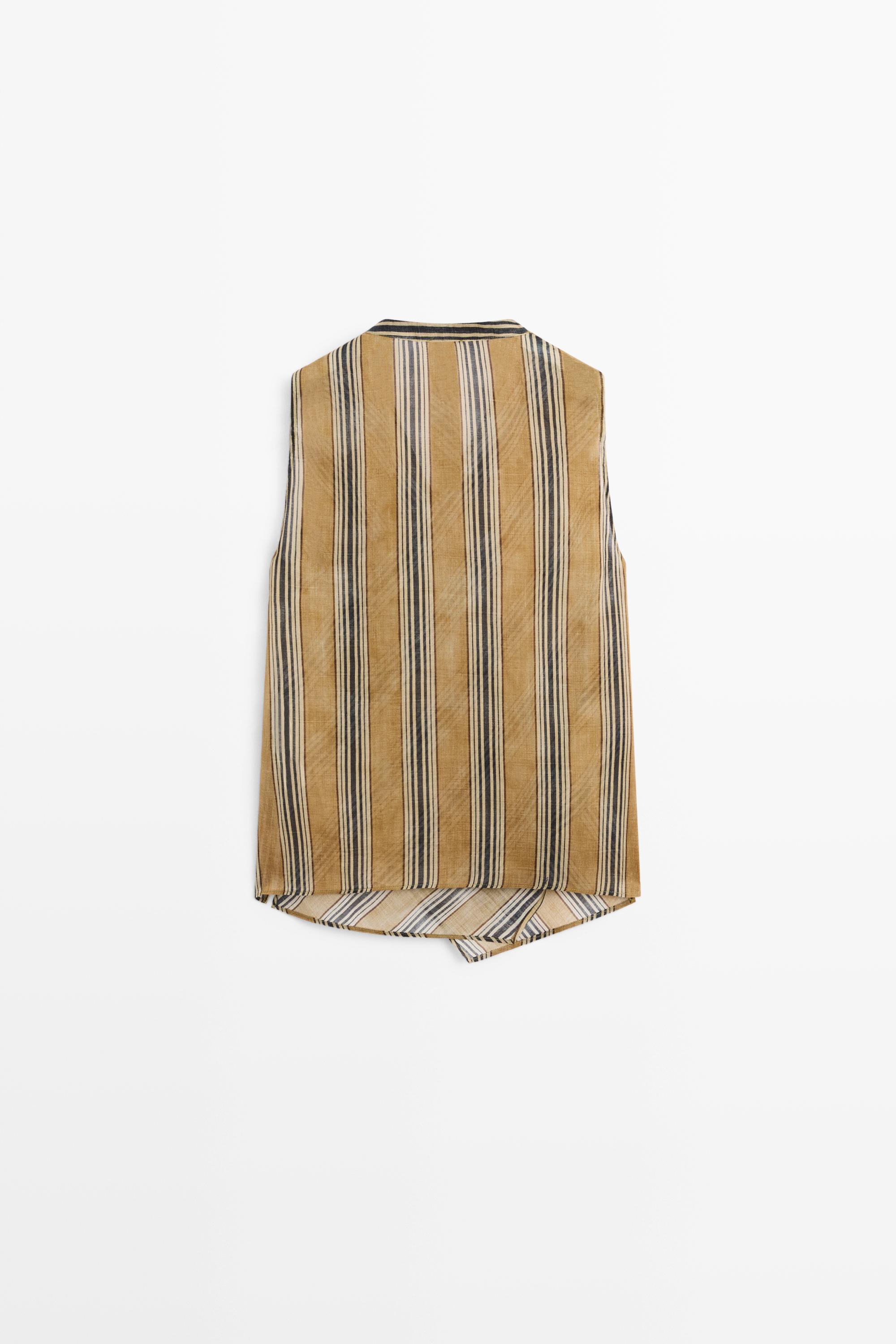 Flowing striped ramie blend wrap top — DARK YELLOW
