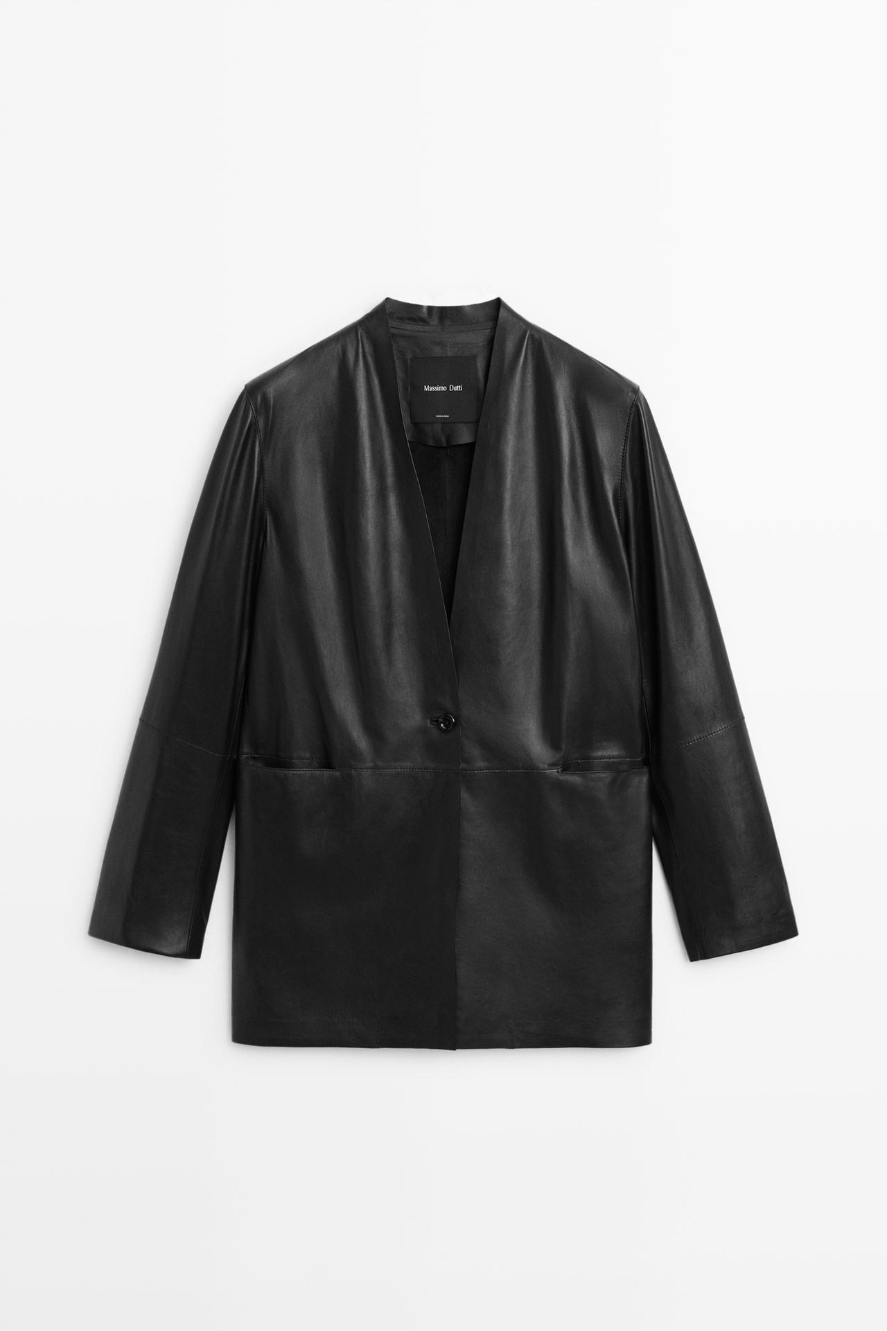 Single-button 100% nappa leather blazer — BLACK