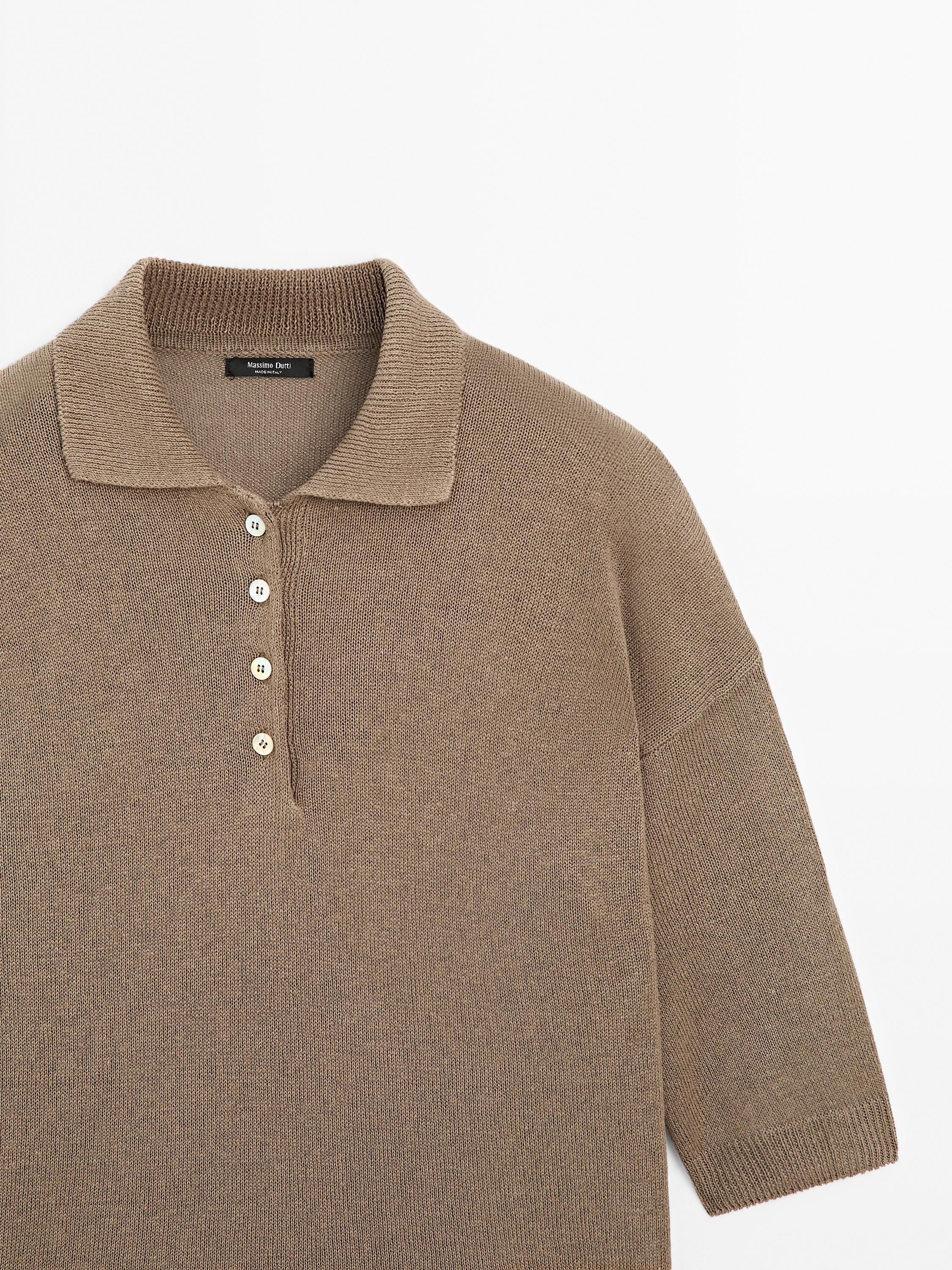 Oversize knit sweater with polo collar