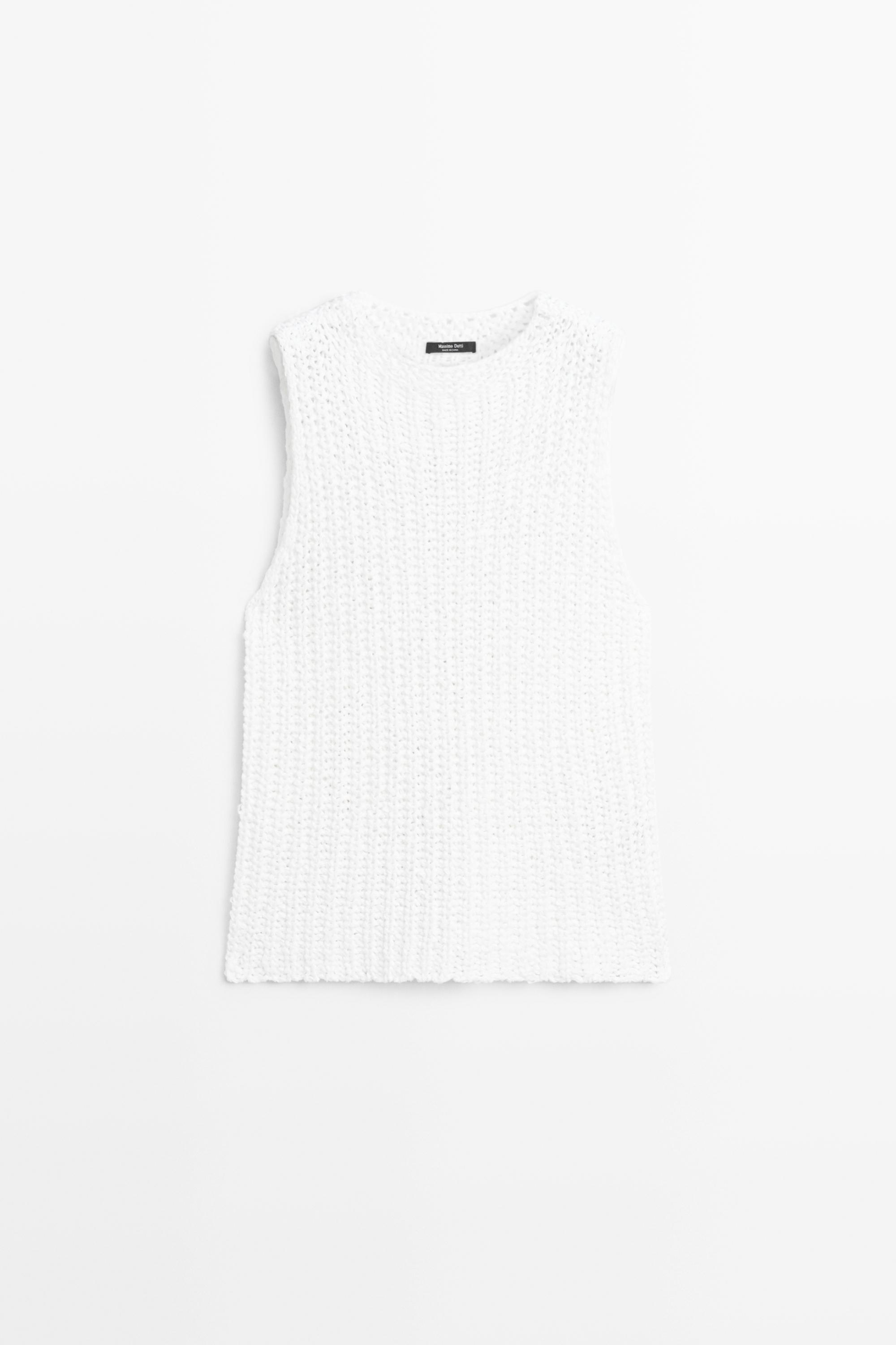 Textured cotton knit top — WHITE