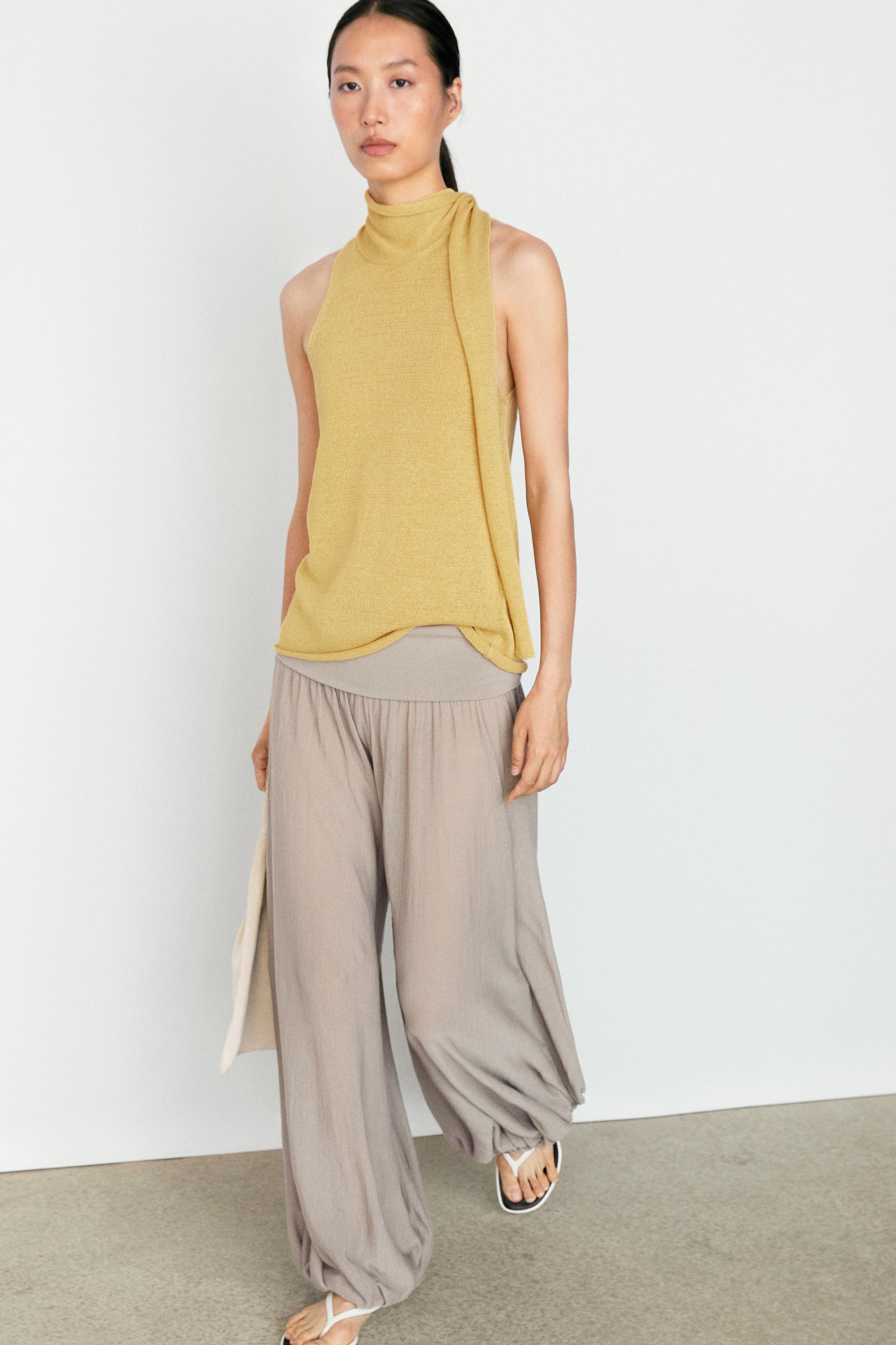 Sarouel trousers with wide waistband — NATURAL GREY