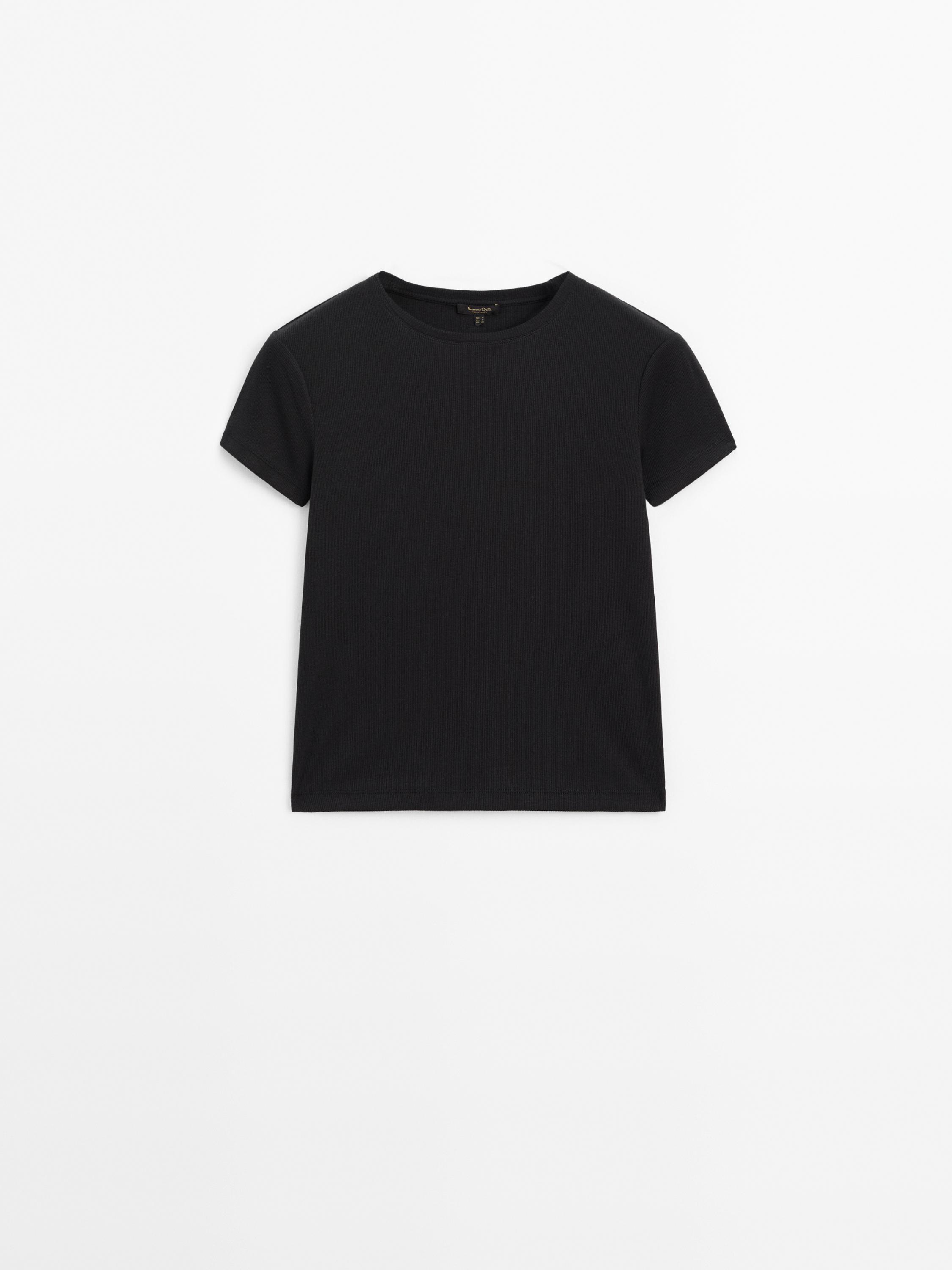 T-shirt 100 % coton à bord-côte et manches courtes