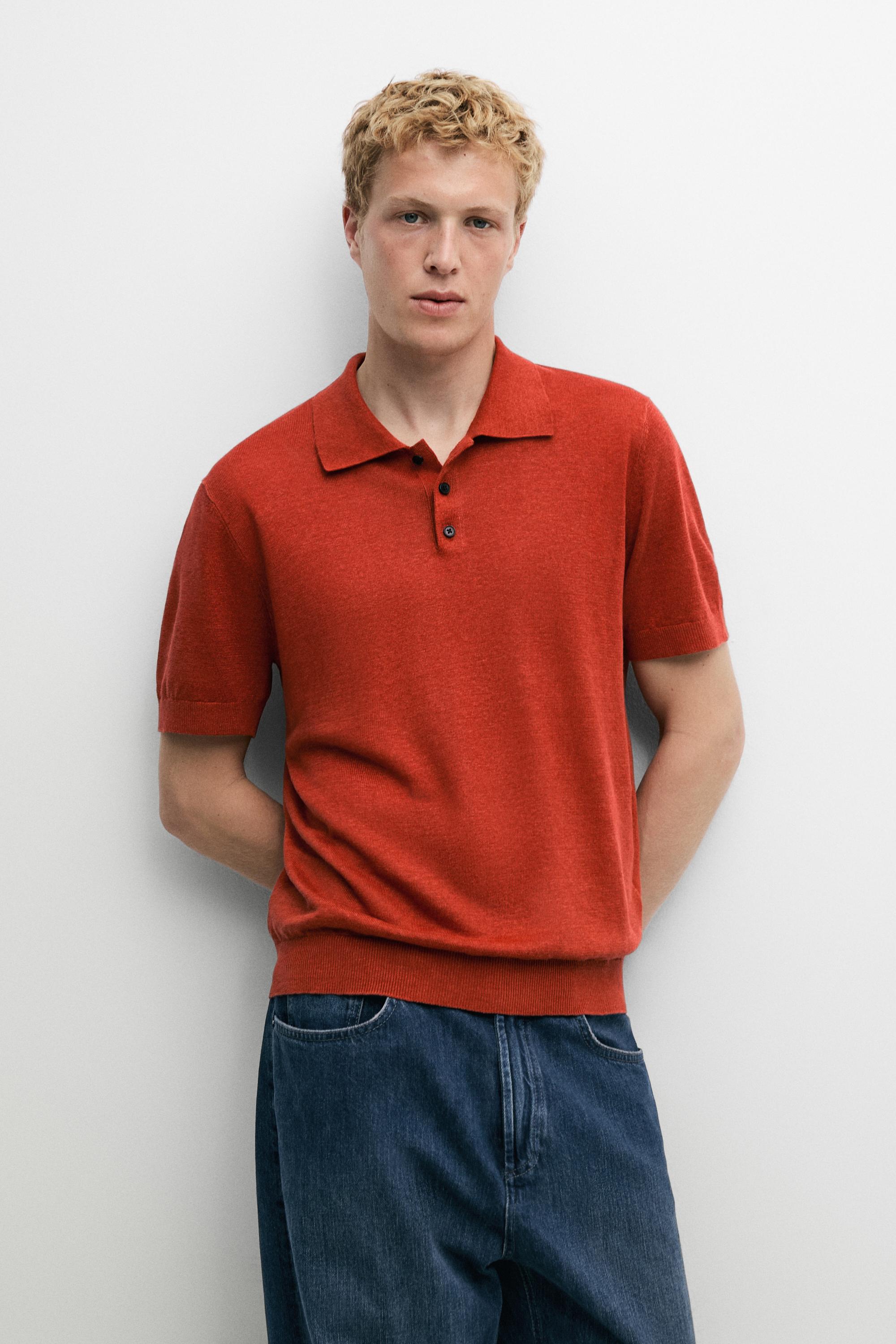 100% linen knit polo shirt — ORANGE