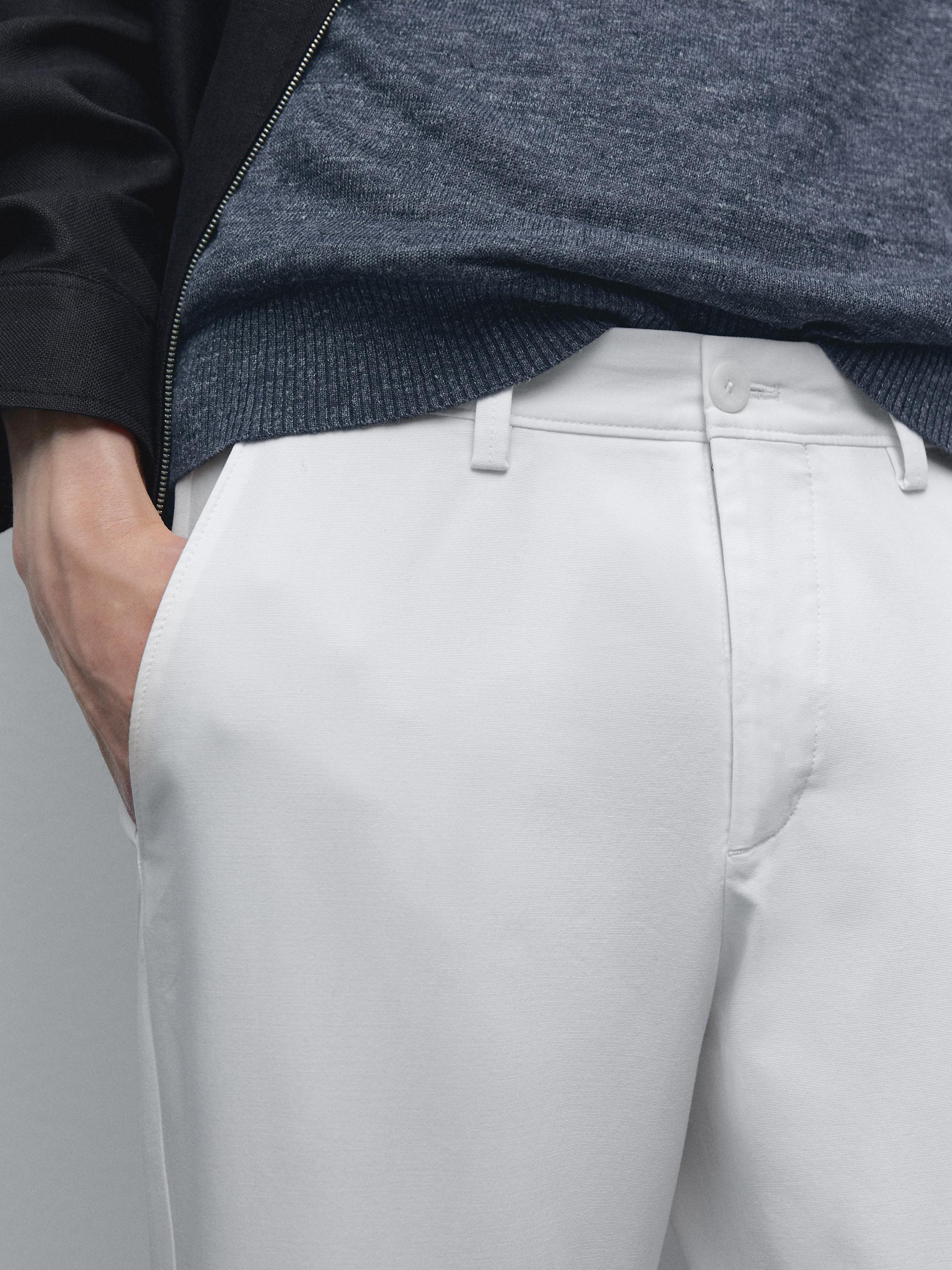 Cotton blend slim fit canvas trousers