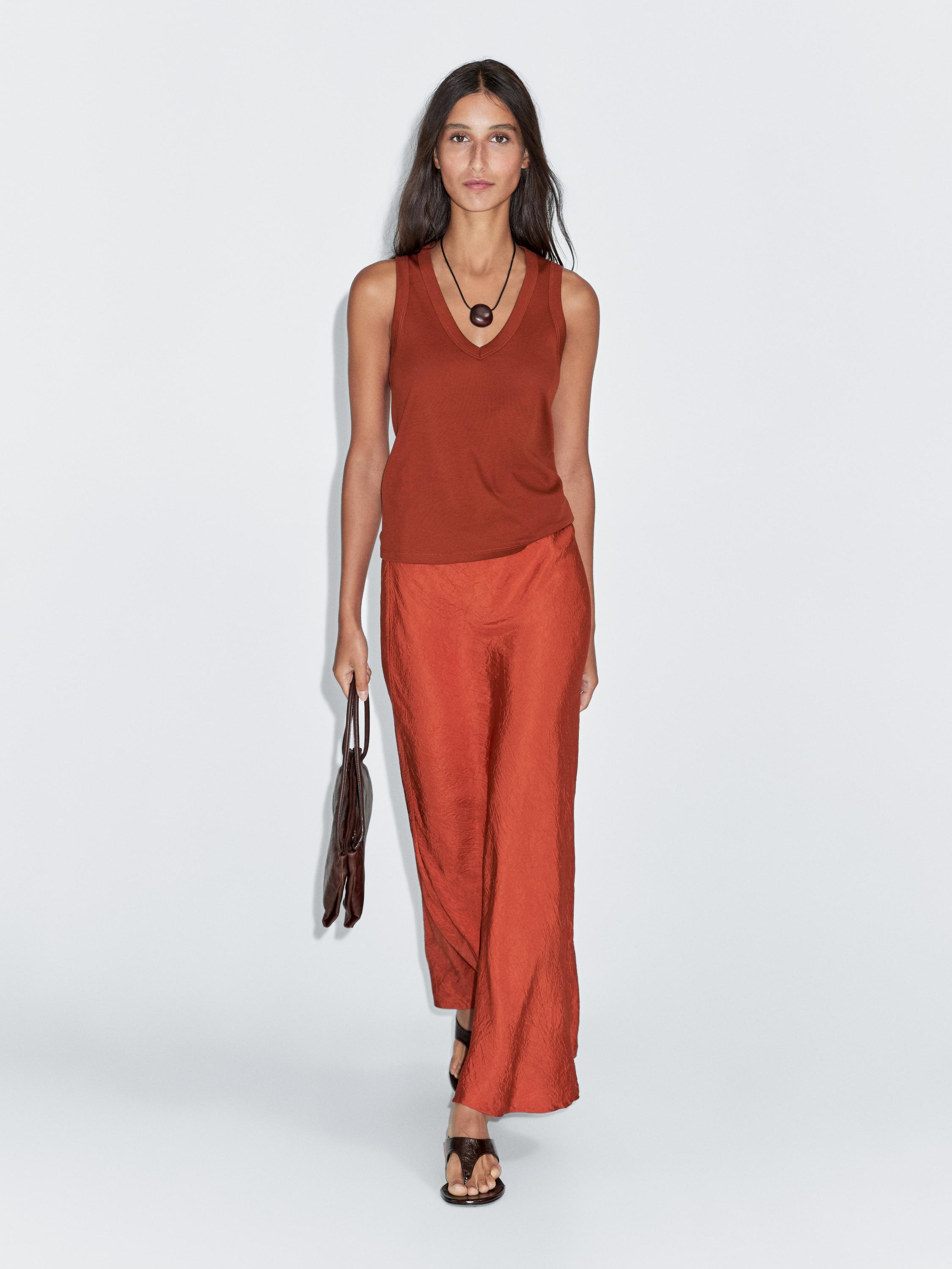 Long flared satin skirt