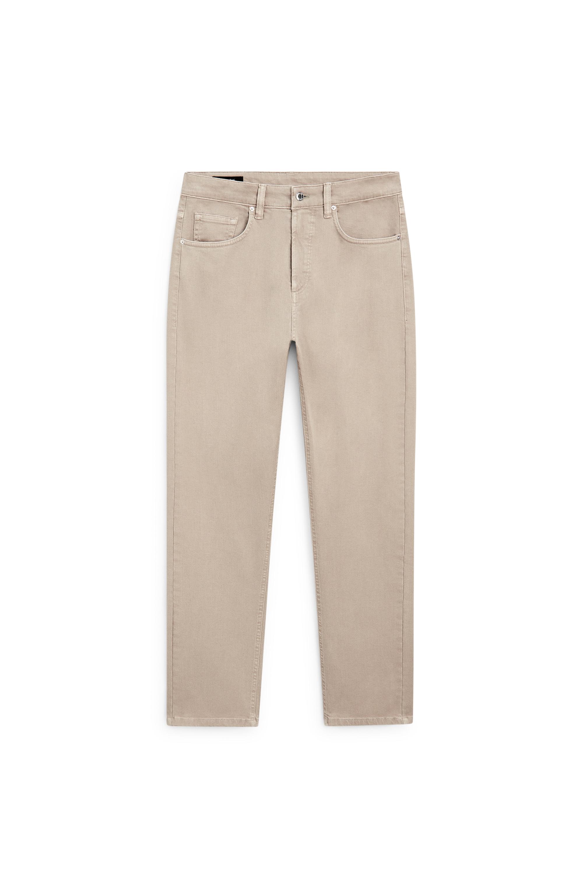 Lightweight tapered fit denim-effect trousers — MINK