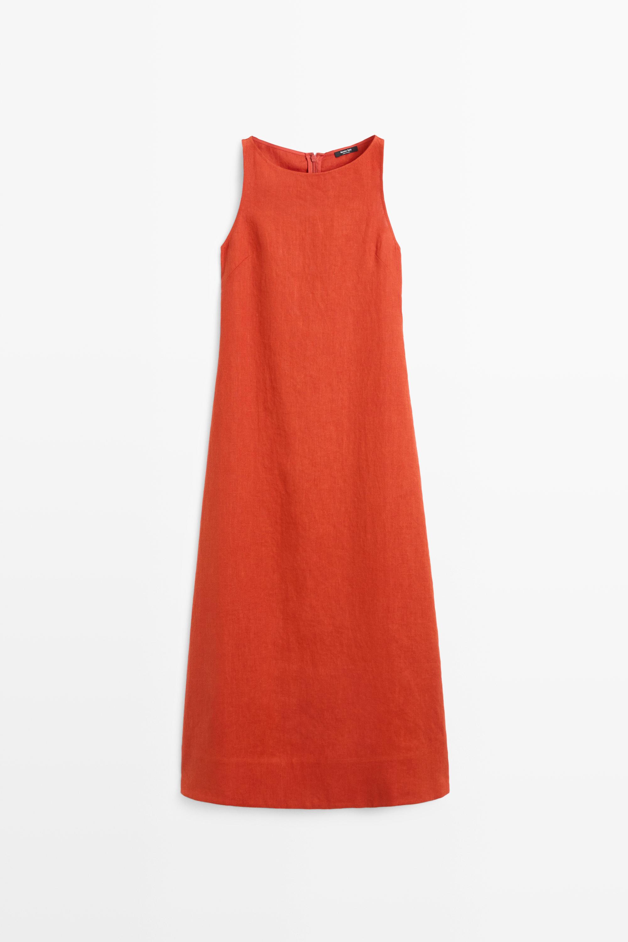 100% linen halter dress — RED