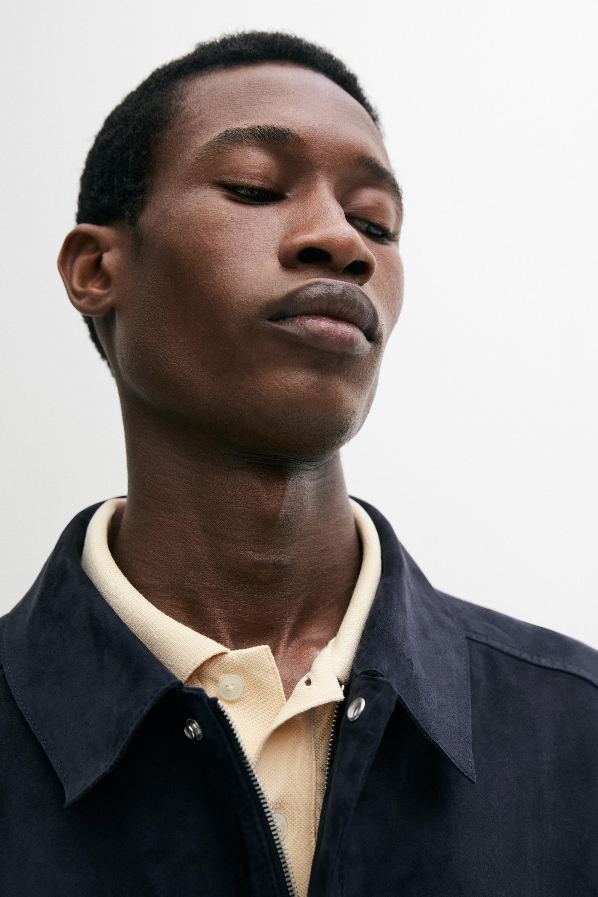 Suede leather jacket with pockets — BLUE
