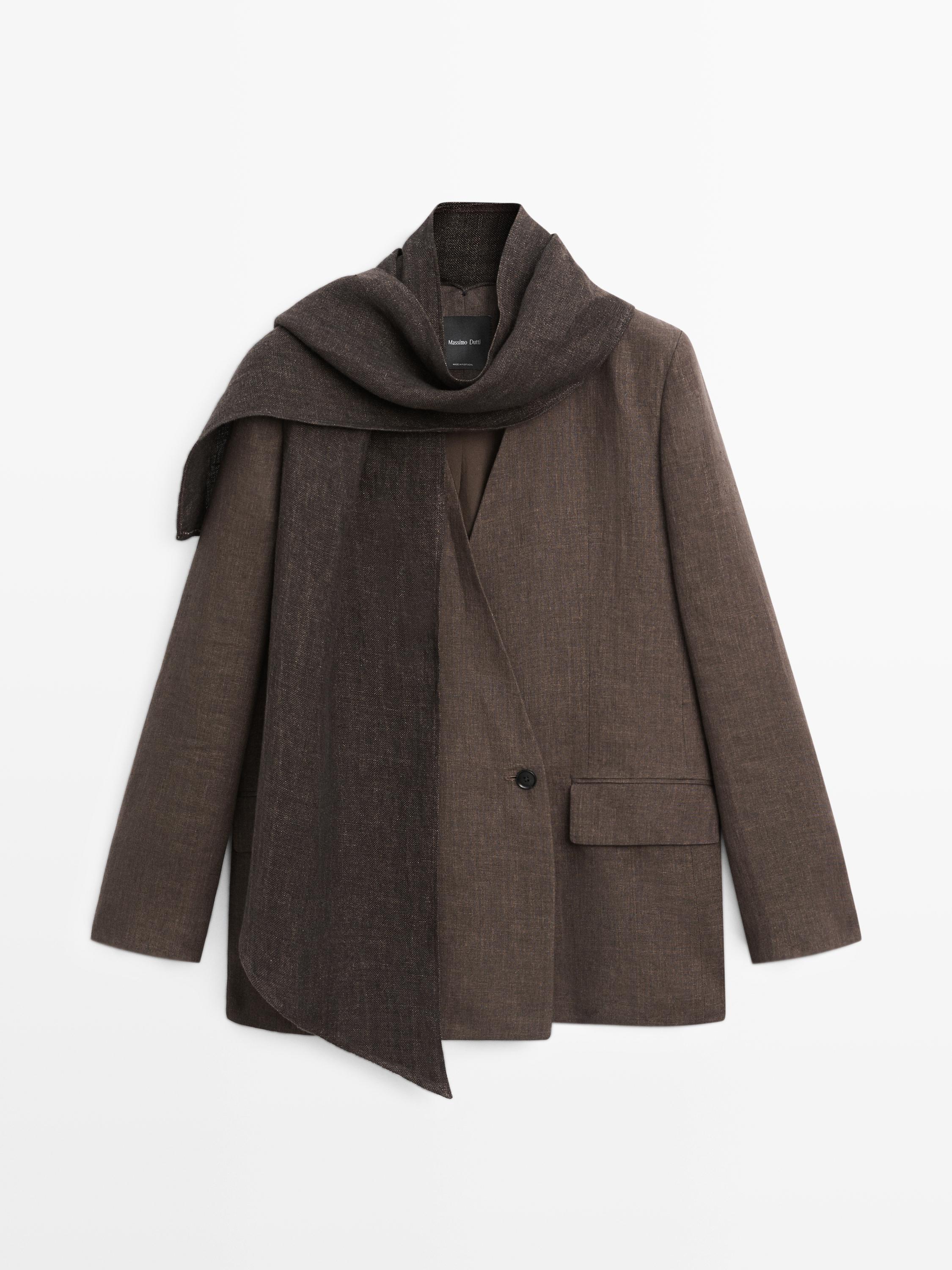 100% linen melange scarf blazer — MOLE BROWN