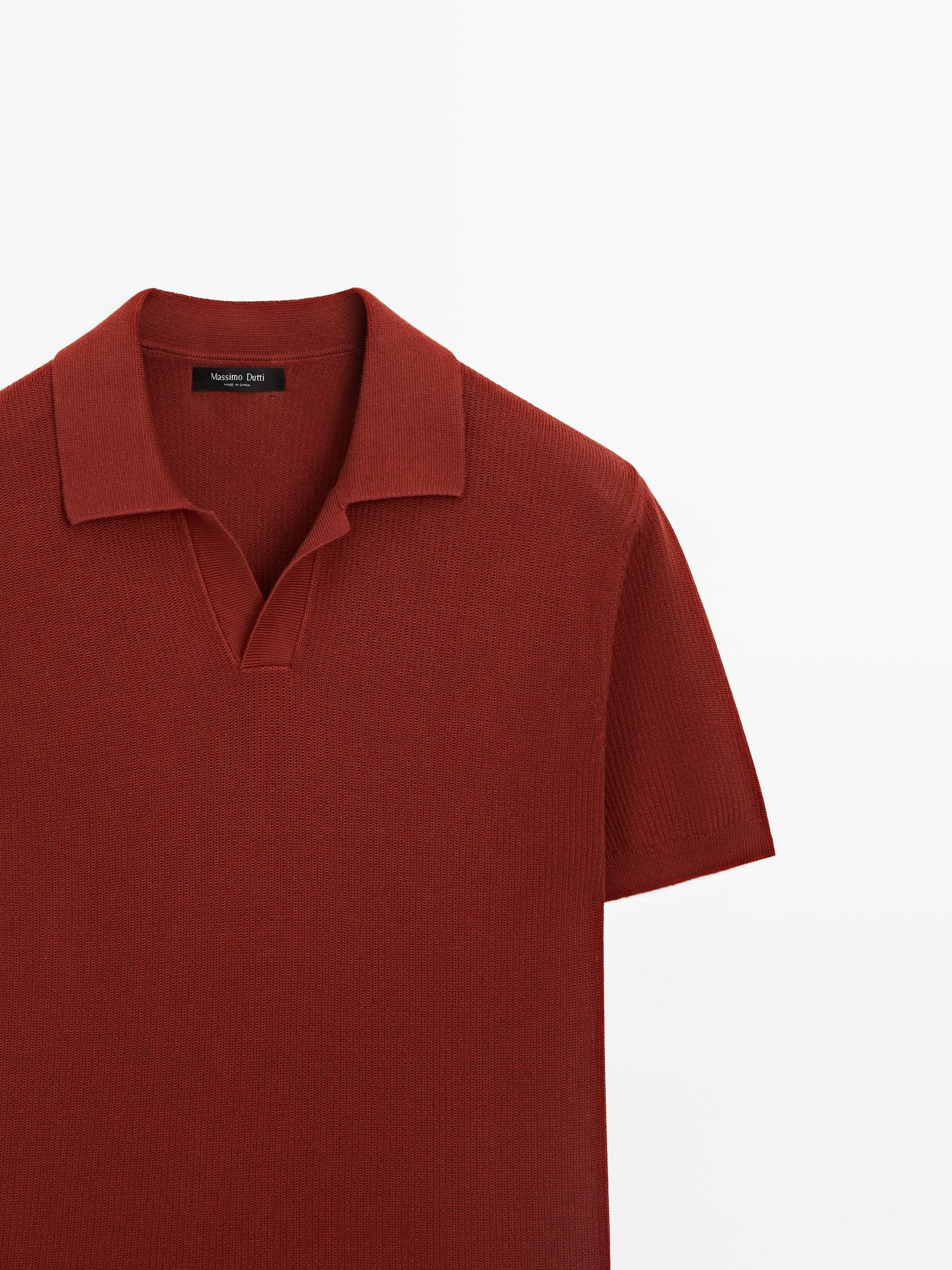 100% cotton knit polo sweater — COPPER