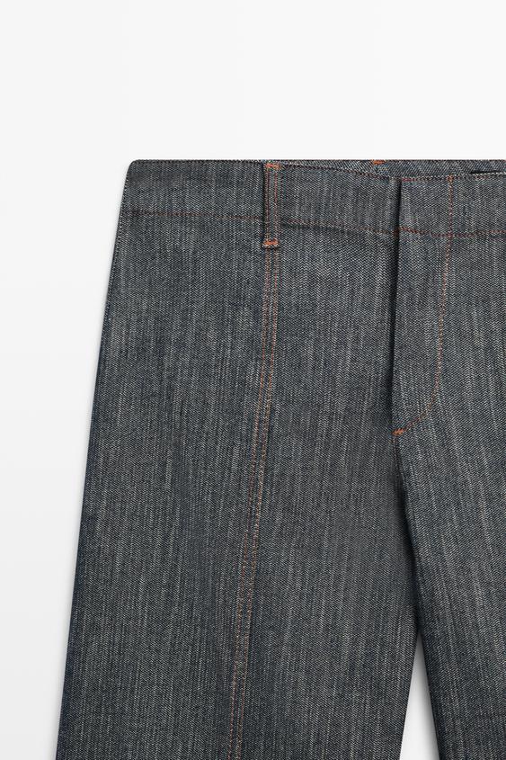 Geniş paça denim görünümlü pantolon