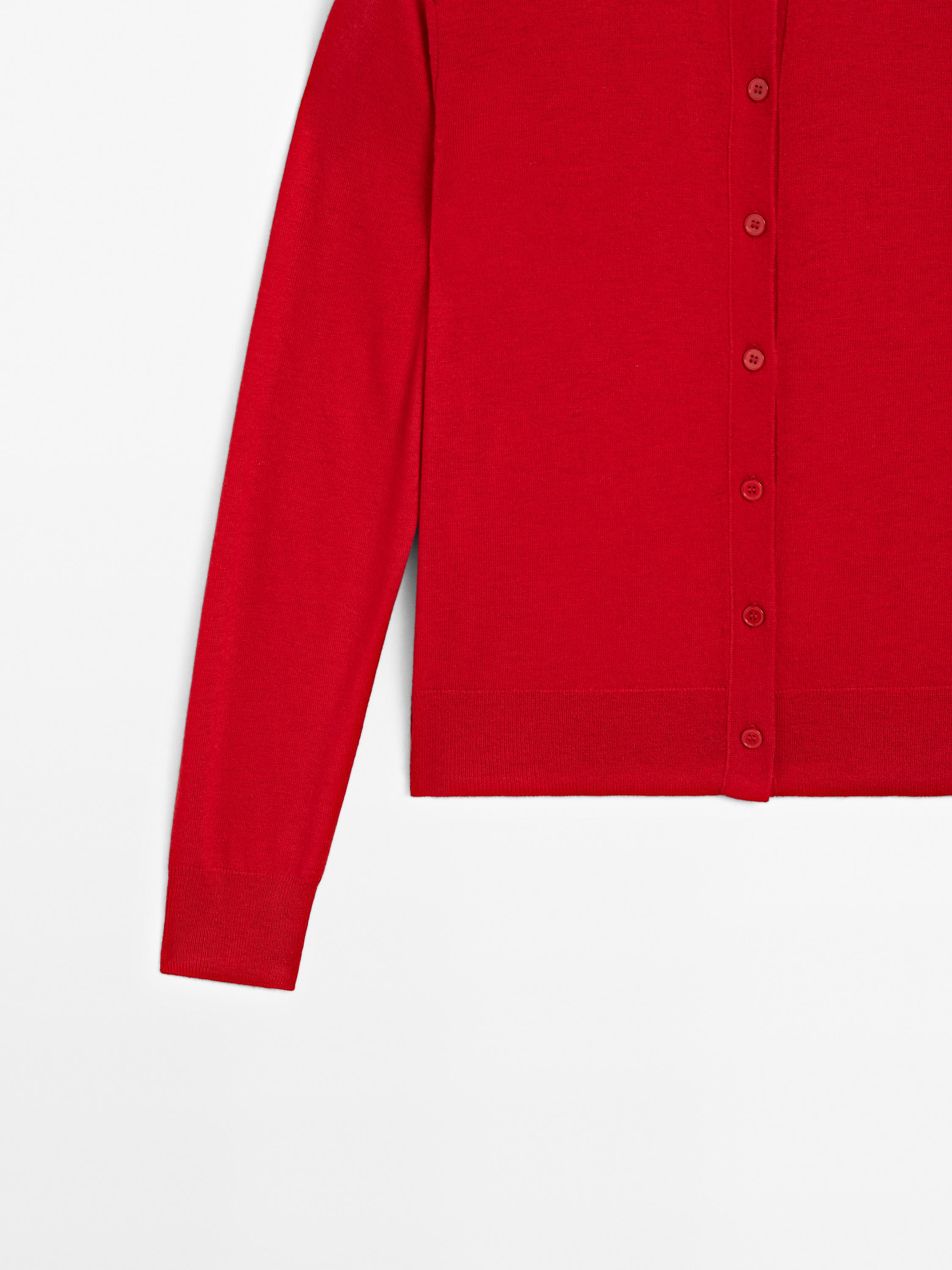 Wool blend knit cardigan with crew neck