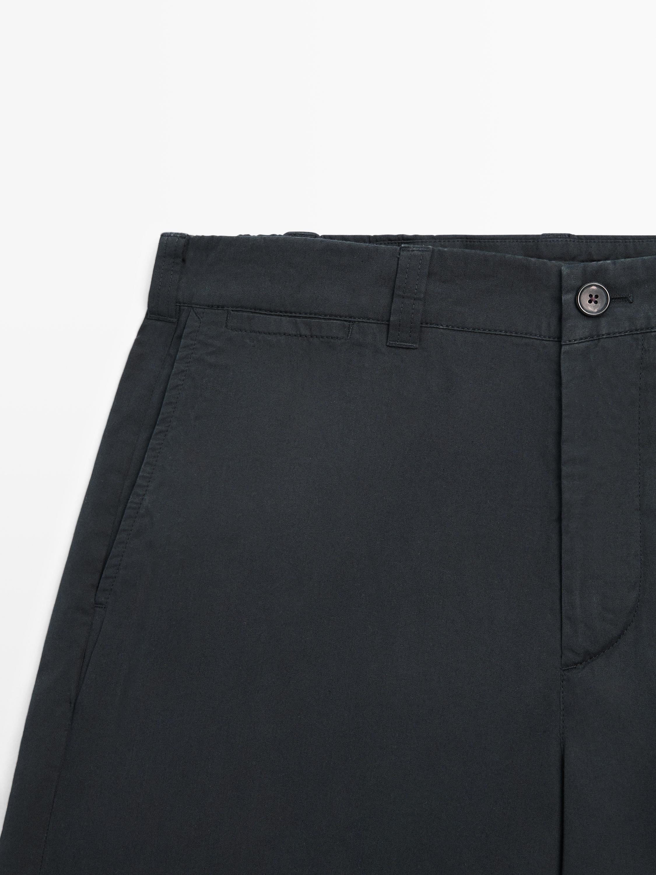 Cotton Bermuda shorts with waist detail — NAVY BLUE