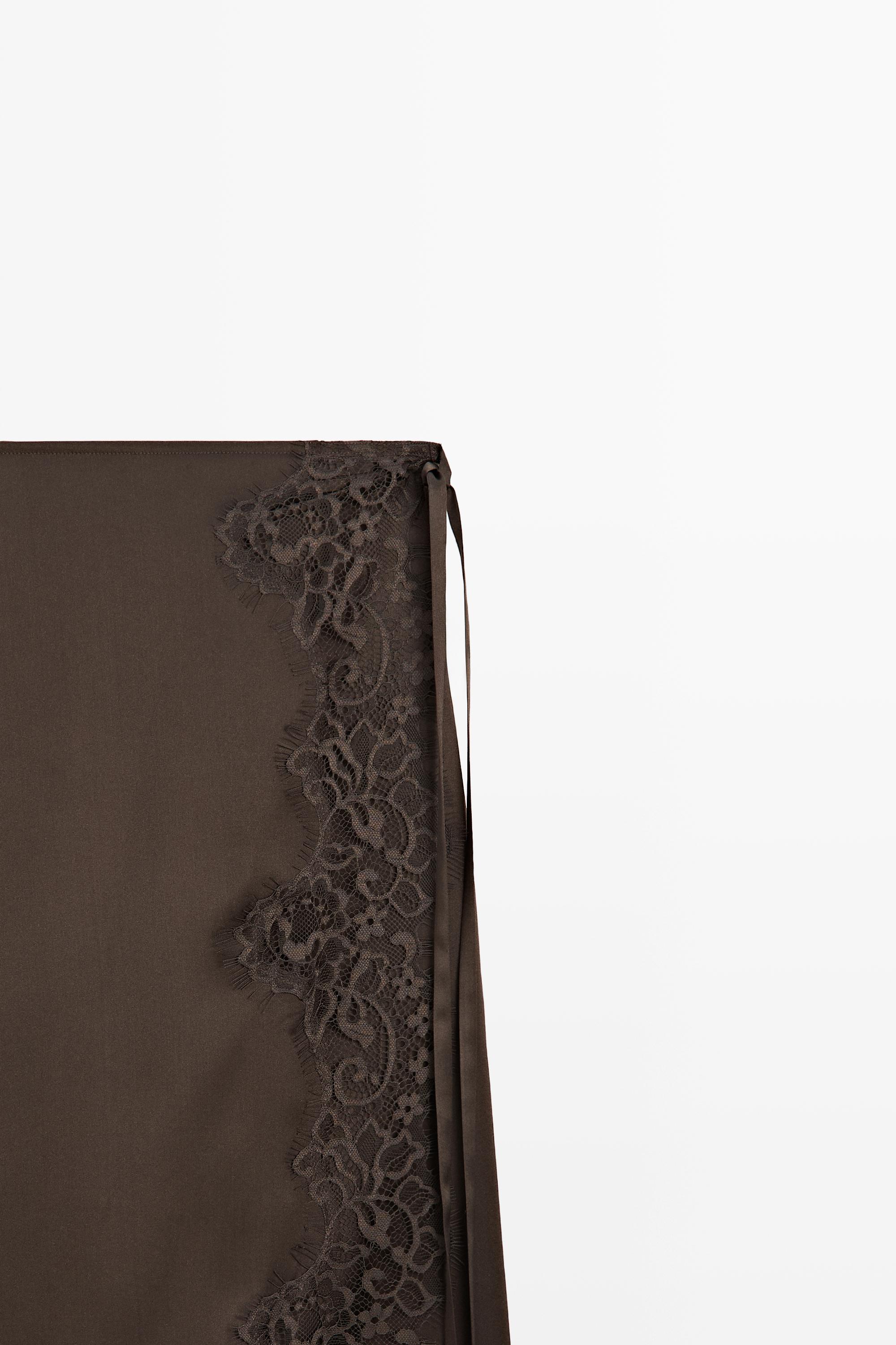 100% silk lace-detail pareo skirt — Chocolate