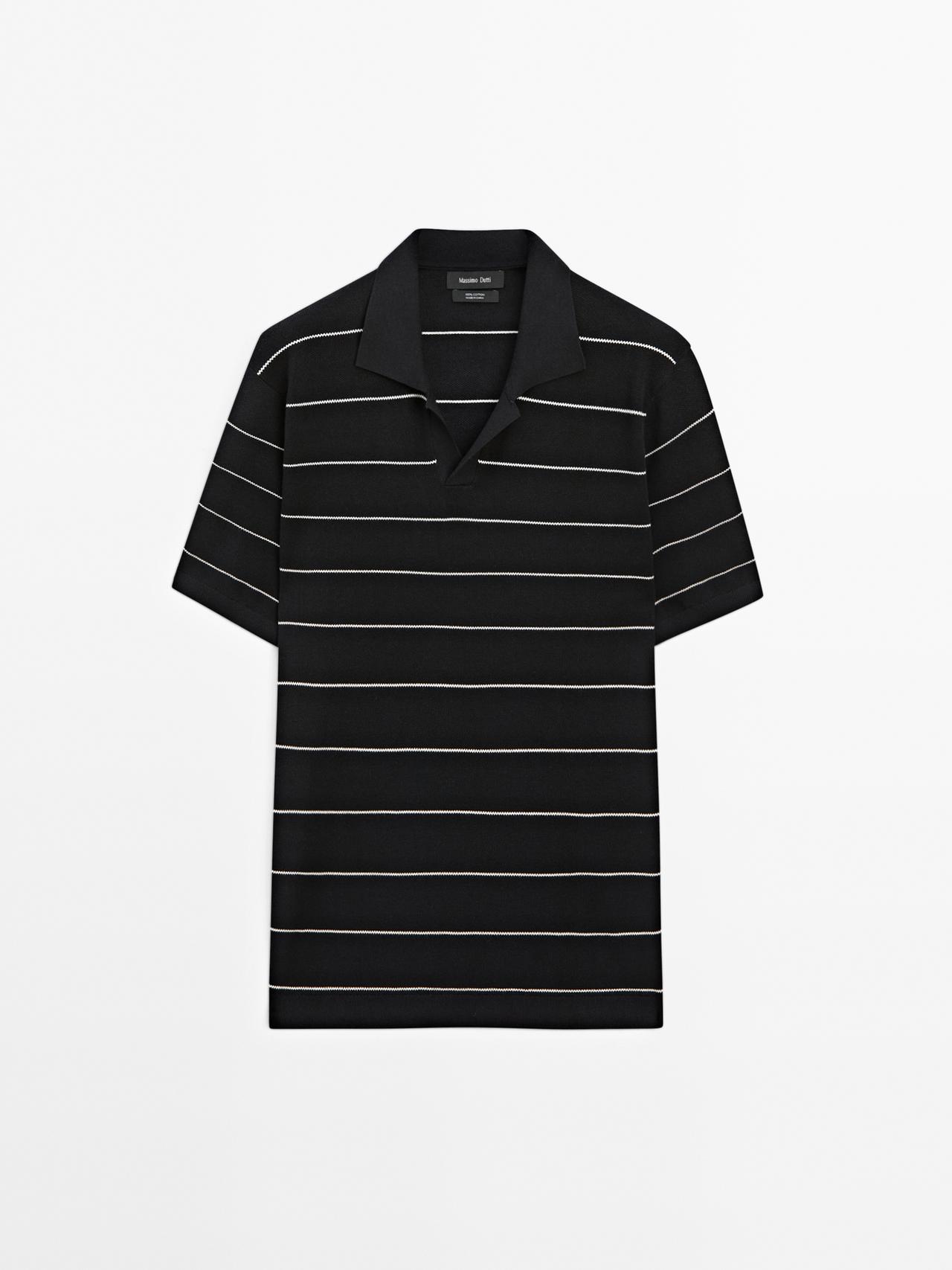 Massimo Dutti - Herre - Stribet Poloshirt Med Korte Ærmer - Marineblå - L