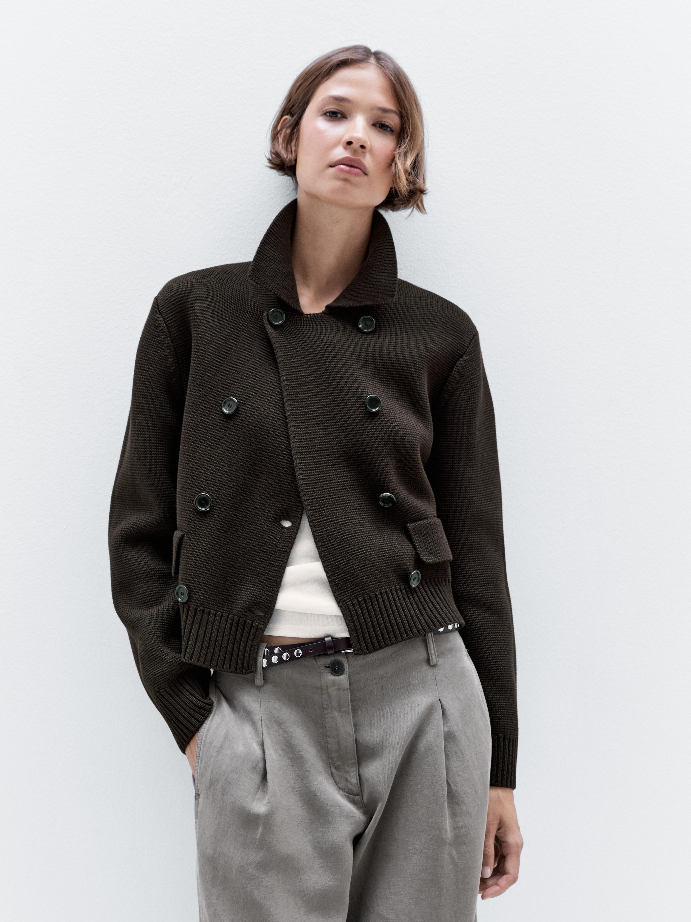 100% cotton double-breasted knit cardigan