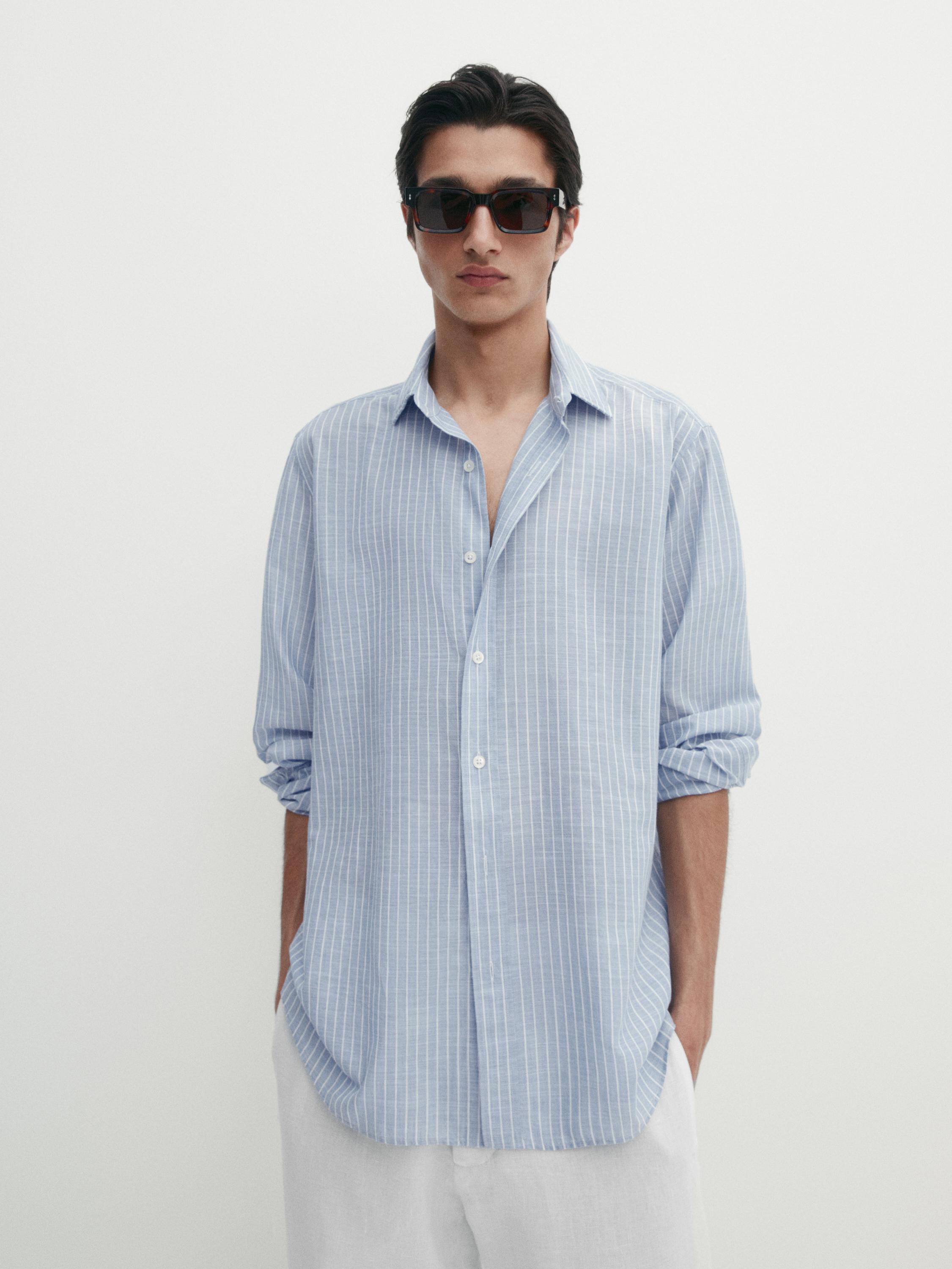 Chemise rayée regular fit en coton mélangé