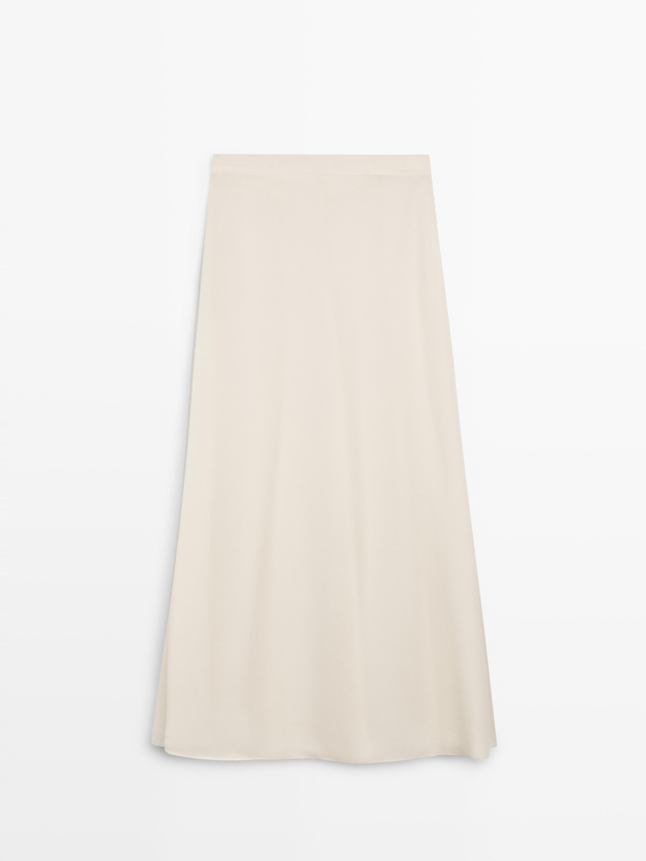 Flowing 100% silk midi skirt with seams - STUDIO — CREAM