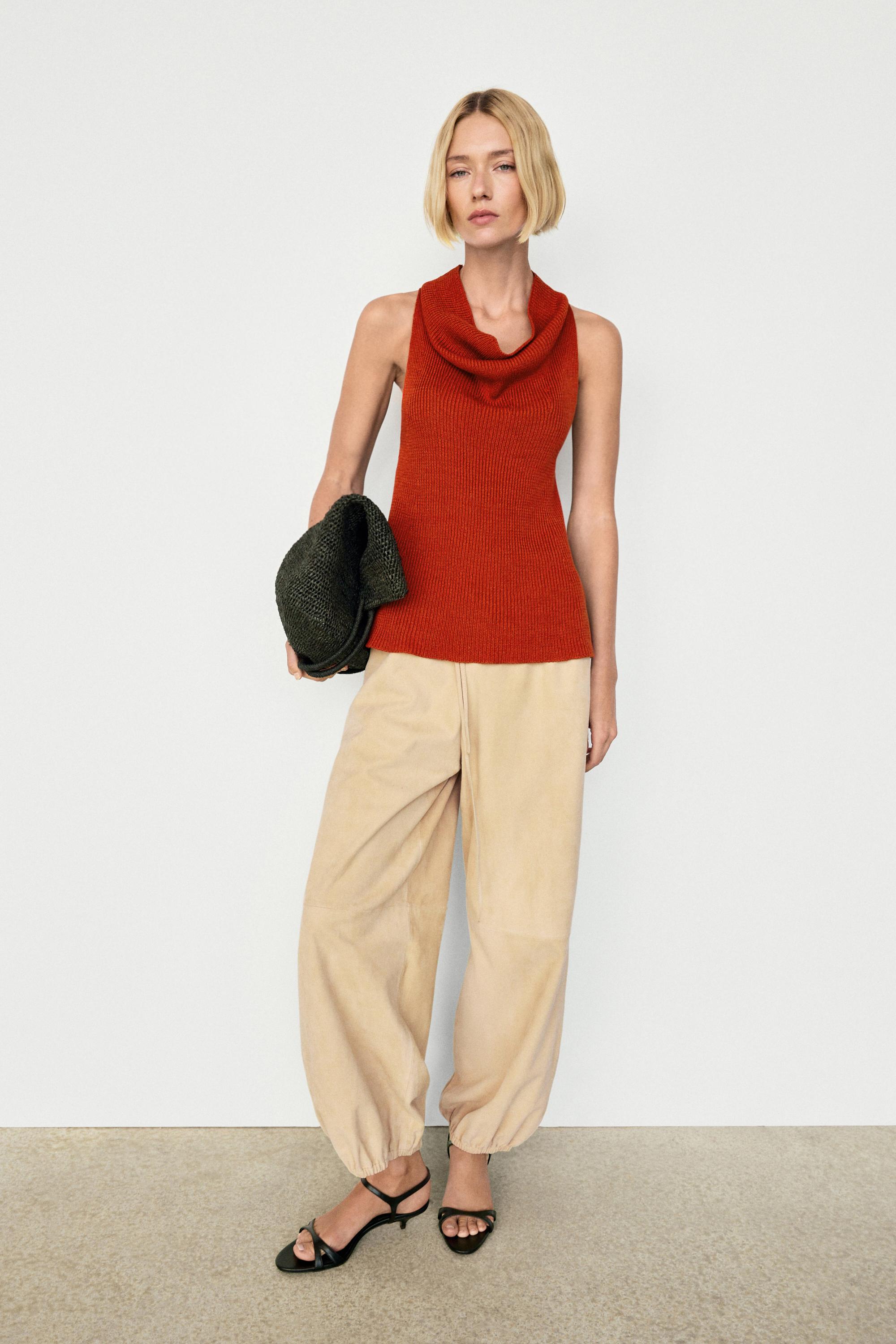 Cotton top with cowl neckline — BURNT ORANGE