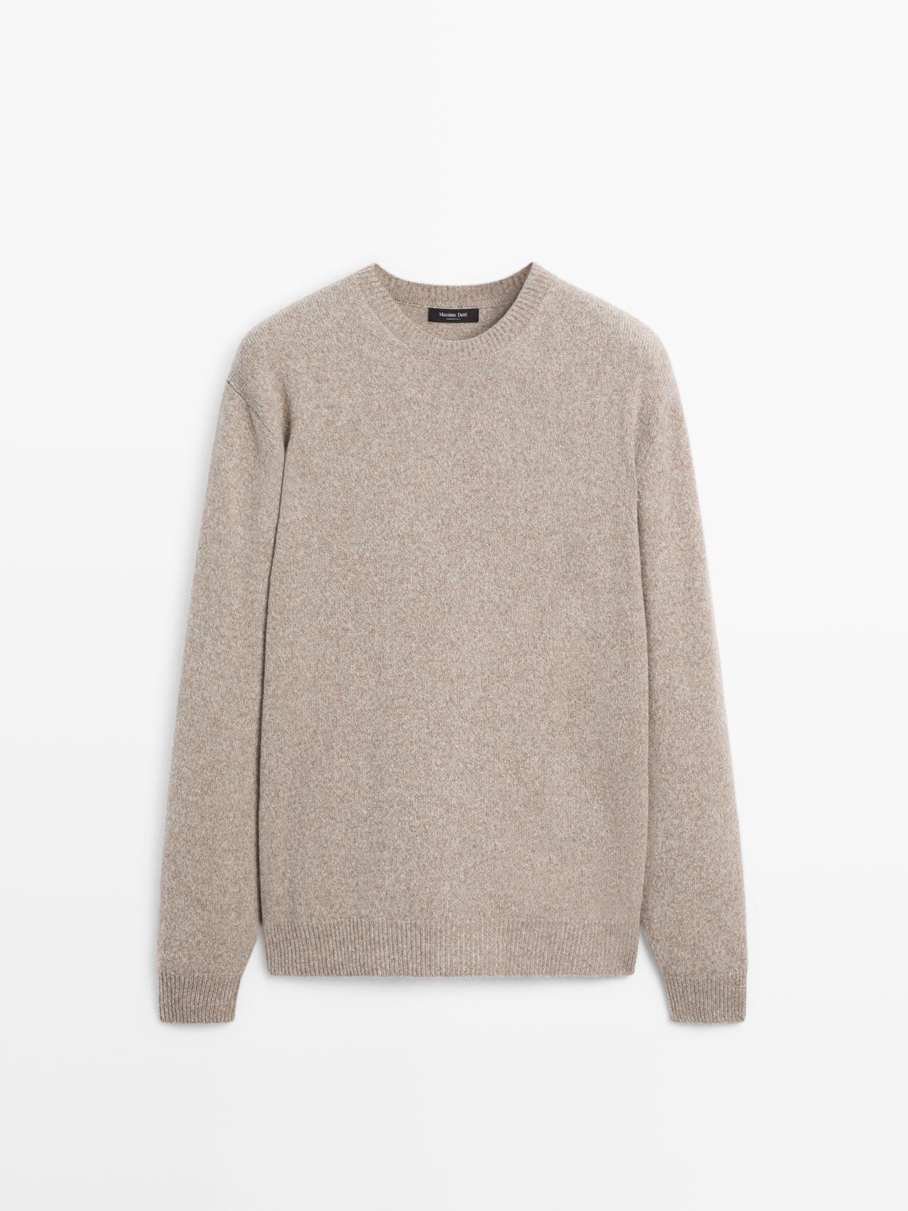 Massimo Dutti - Heren - Melange Tricot Trui Met Ronde Hals - Beige - M