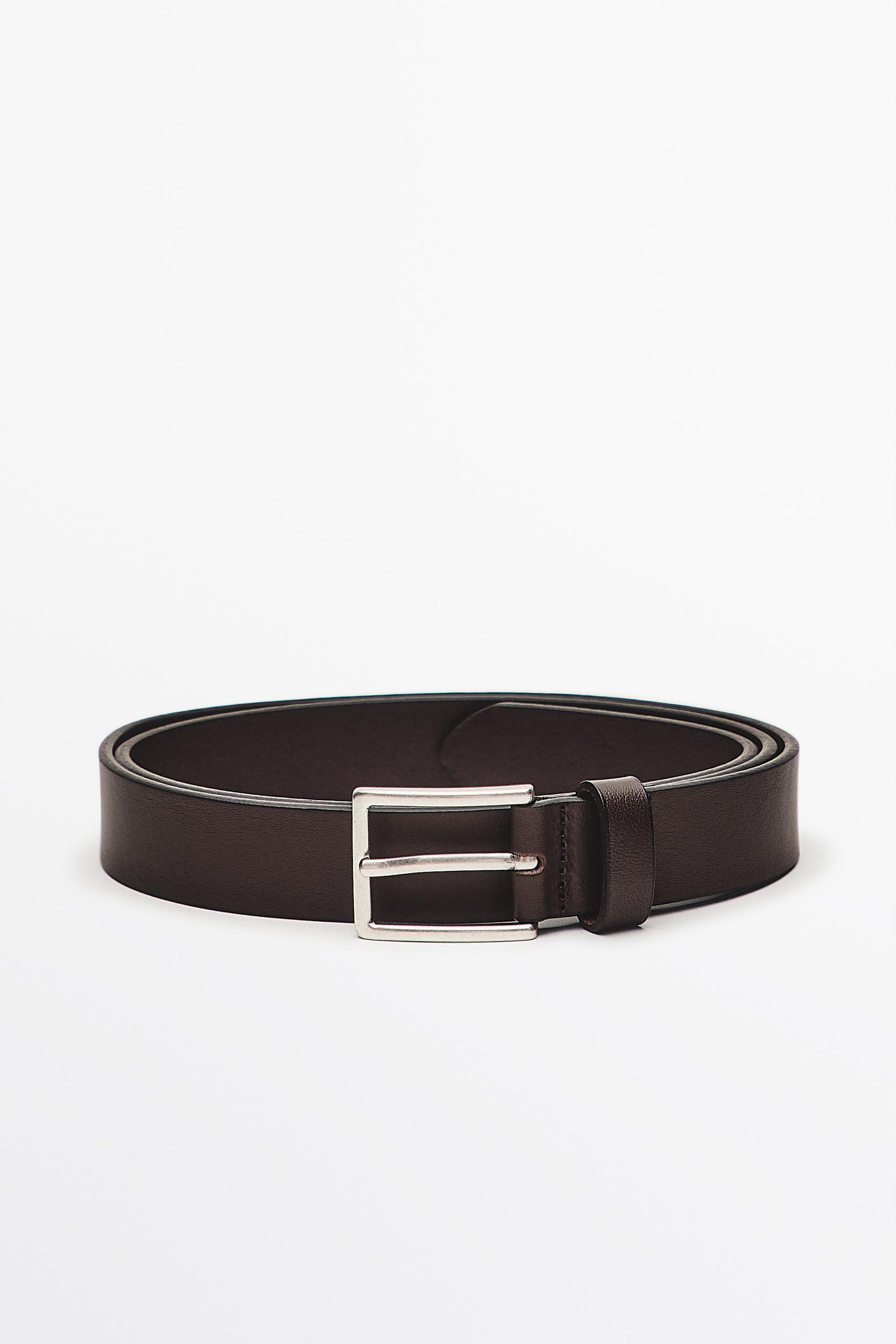 Nappa leather belt with rectangular buckle — BROWN