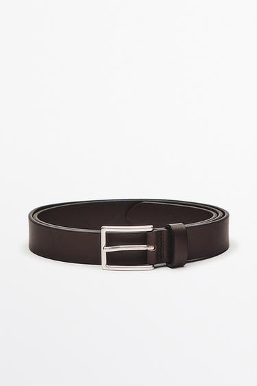 Nappa leather belt with rectangular buckle — BROWN 1