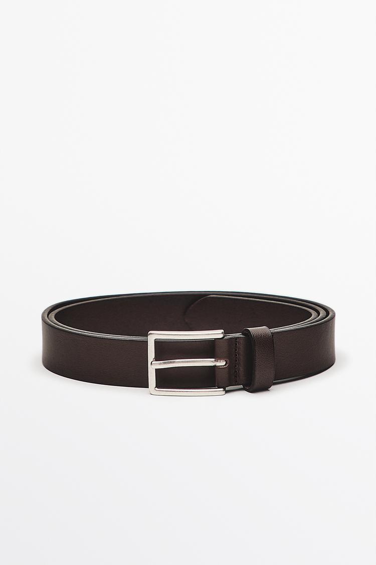 Nappa leather belt with rectangular buckle — BROWN