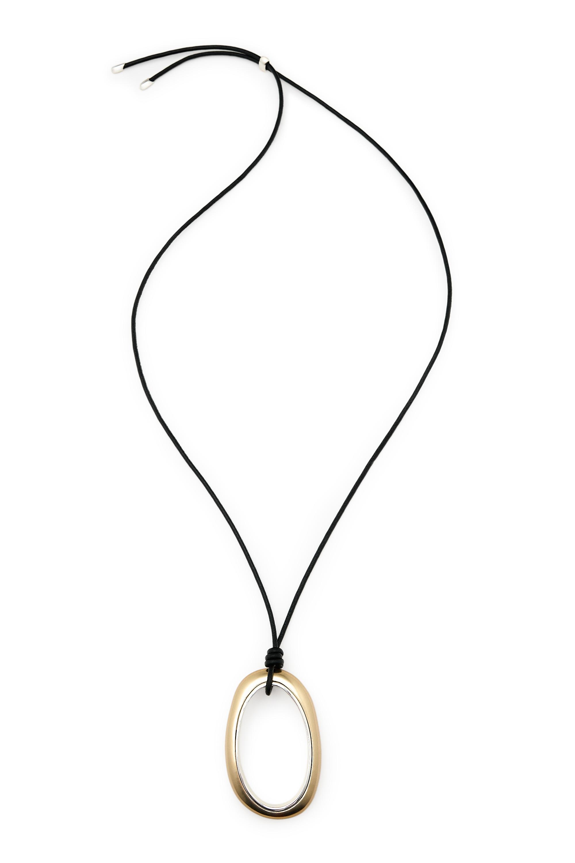 Leather cord necklace with oval pendant — GOLDEN